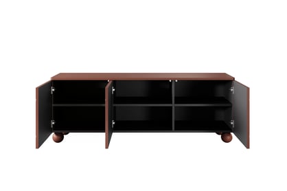 RTV skrinka s tromi dverami Sonatia II 150 cm na guľových nohách - burgund TV skrinka trojdverová Sonatia II na nogach kulach 150 cm - burgund