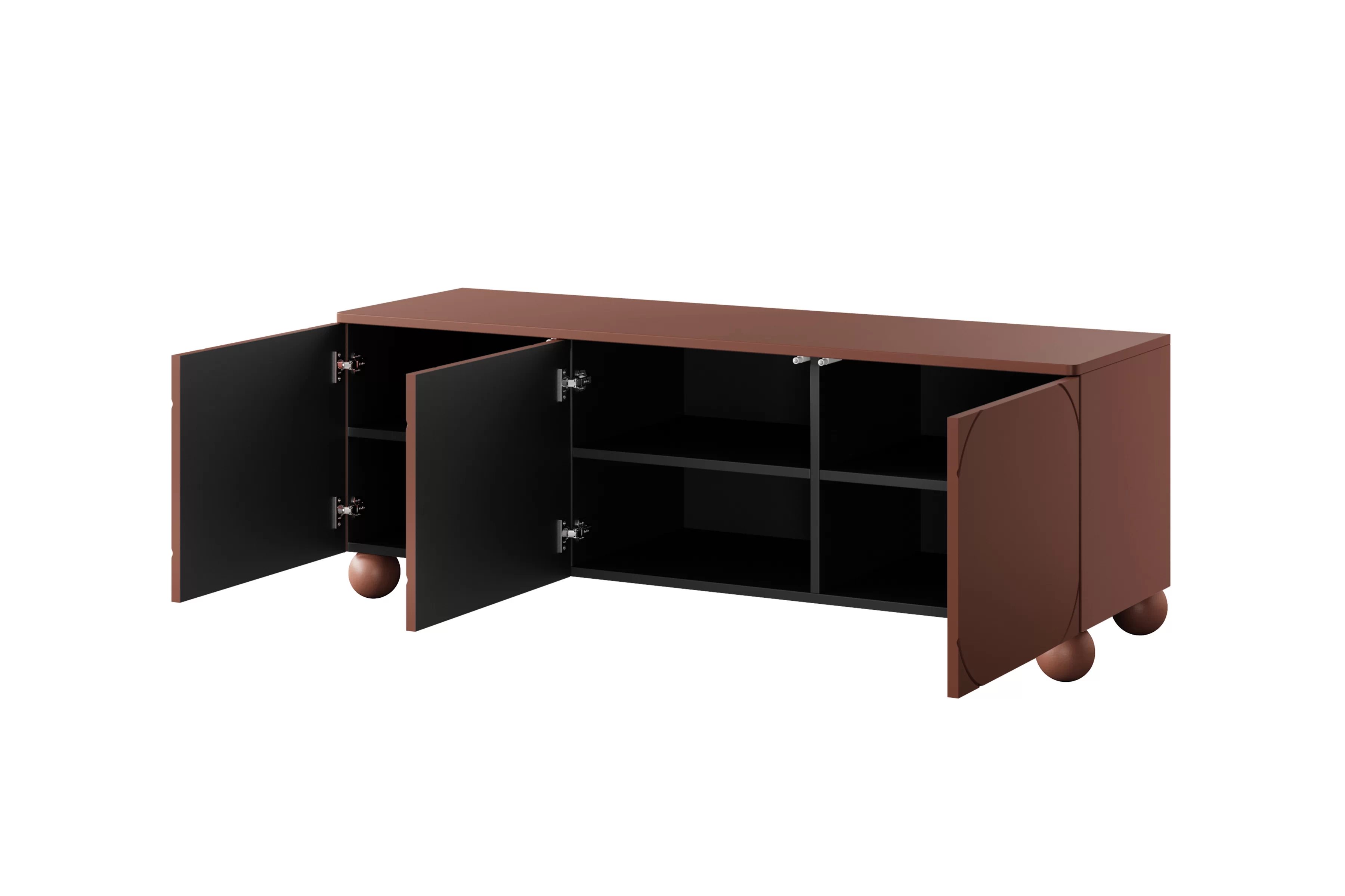 RTV skrinka s tromi dverami Sonatia II 150 cm na guľových nohách - burgund TV skrinka trojdverová Sonatia II na nogach kulach 150 cm - burgund