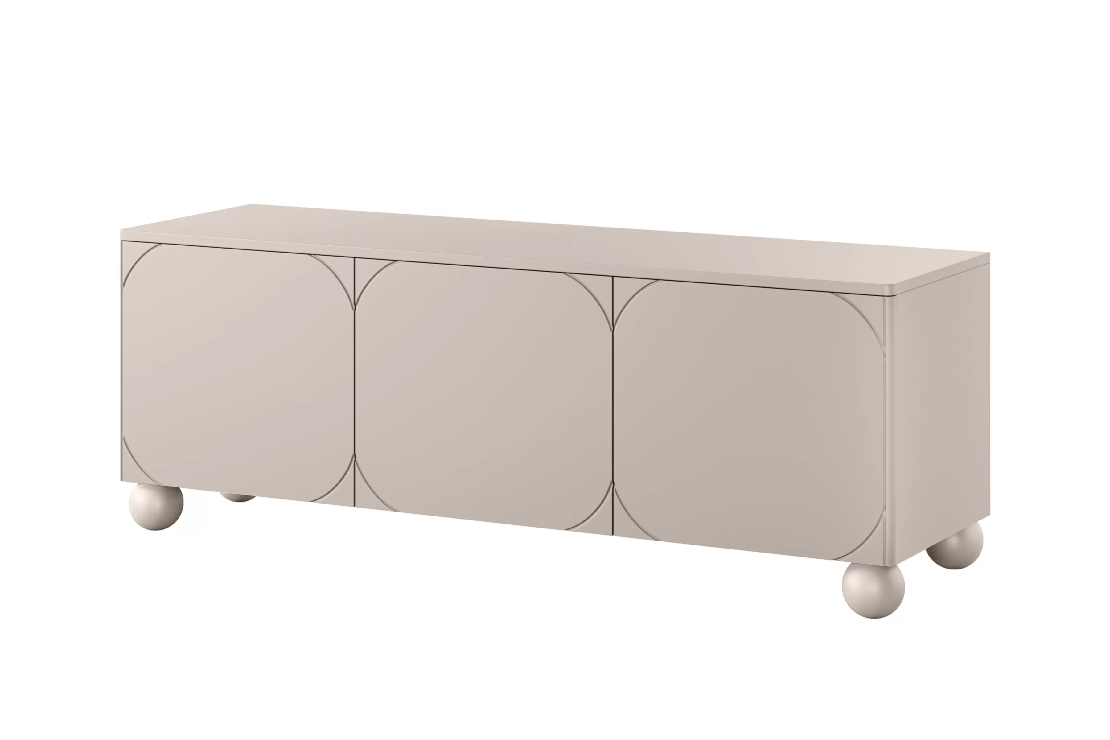 TV stolík Sonatia II 150 cm trojdverový na guľatých nohách - kašmírový TV skrinka trojdverová Sonatia II na nogach kulach 150 cm - kašmír