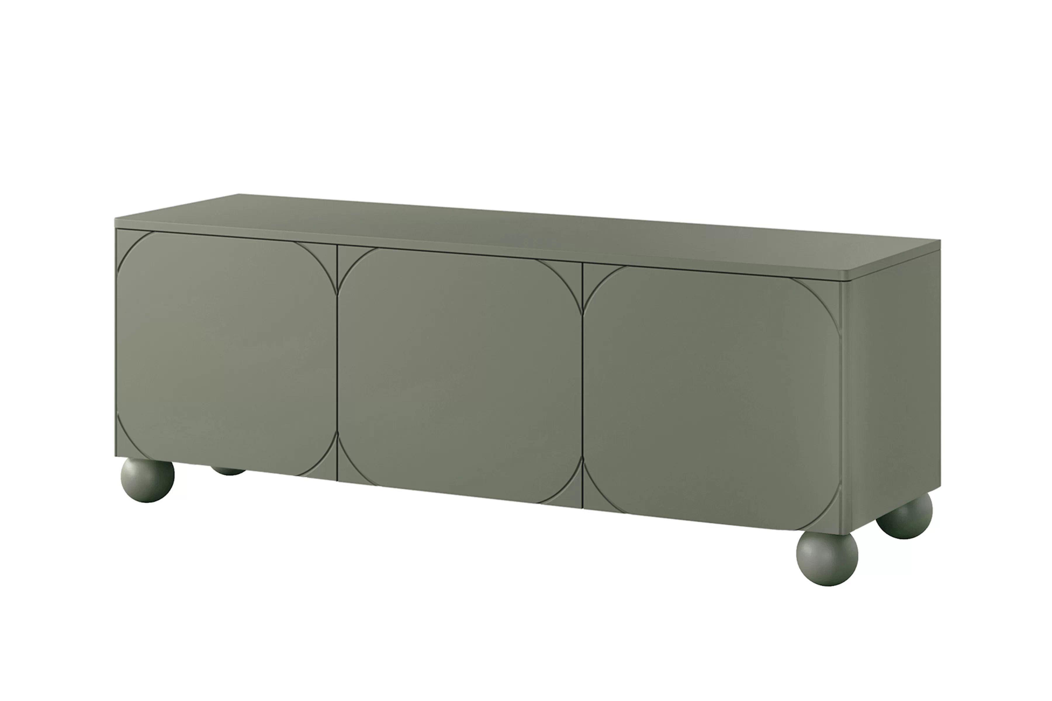 TV stolek Sonatia II 150 cm na kulovitých nožkách - olivový skříňka RTV třídveřová Sonatia II na nogach kulach 150 cm - olivová