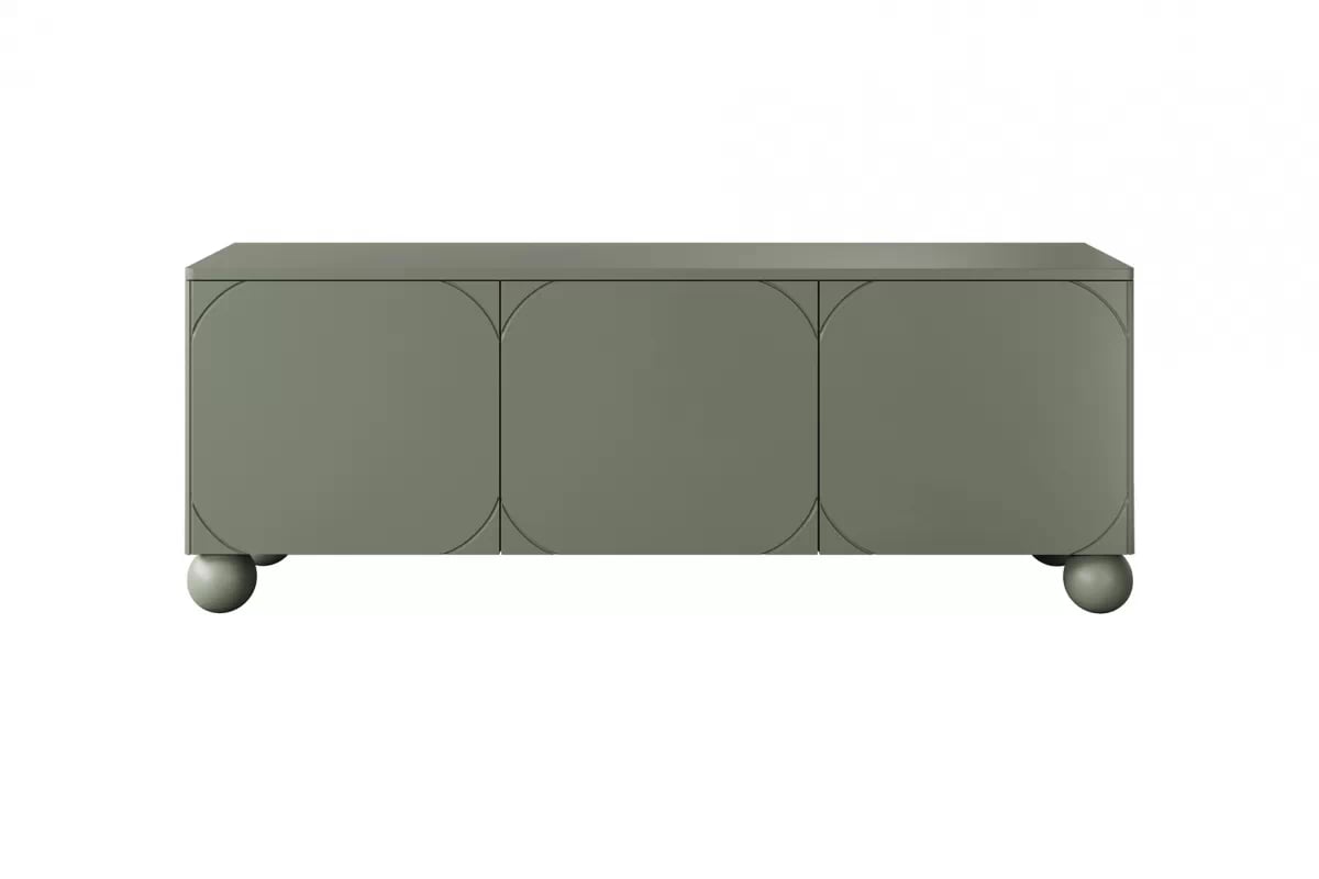 TV stolek Sonatia II 150 cm na kulovitých nožkách - olivový skříňka rtv zielona
