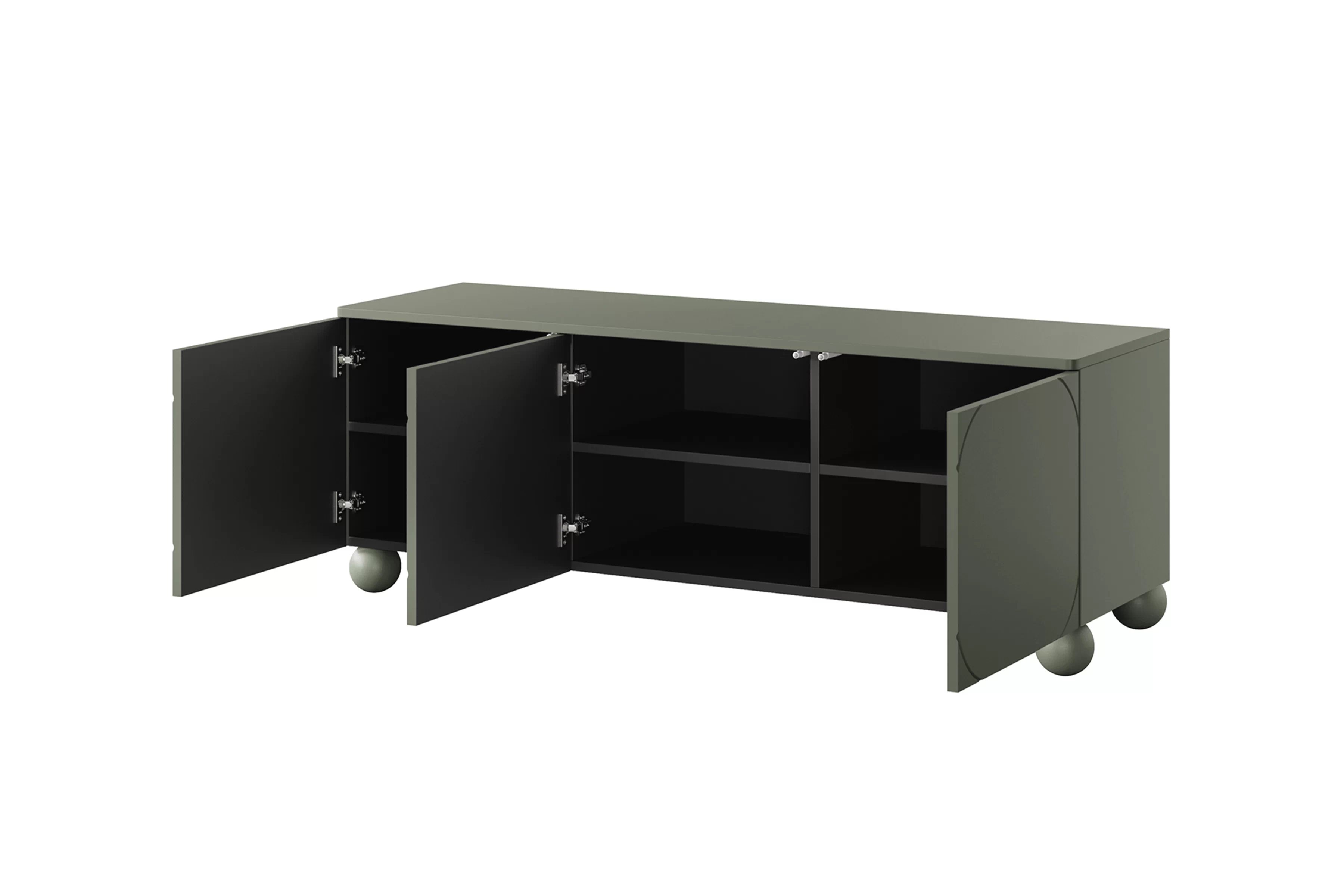 RTV skrinka trojdverová Sonatia II 15 cm na guľatých nohách - olivová TV skrinka trojdverová Sonatia II na nogach kulach 150 cm - Oliva