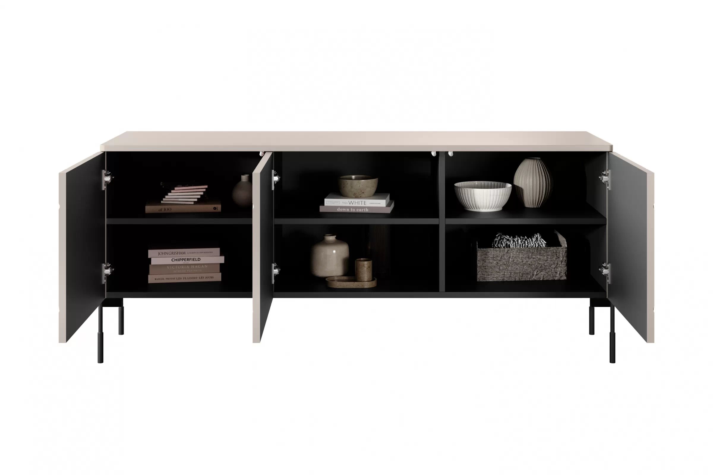 TV stolík Sonatia 150 cm - kašmírová TV skrinka trojdverová Sonatia na kovových nohách 150 cm - kašmír