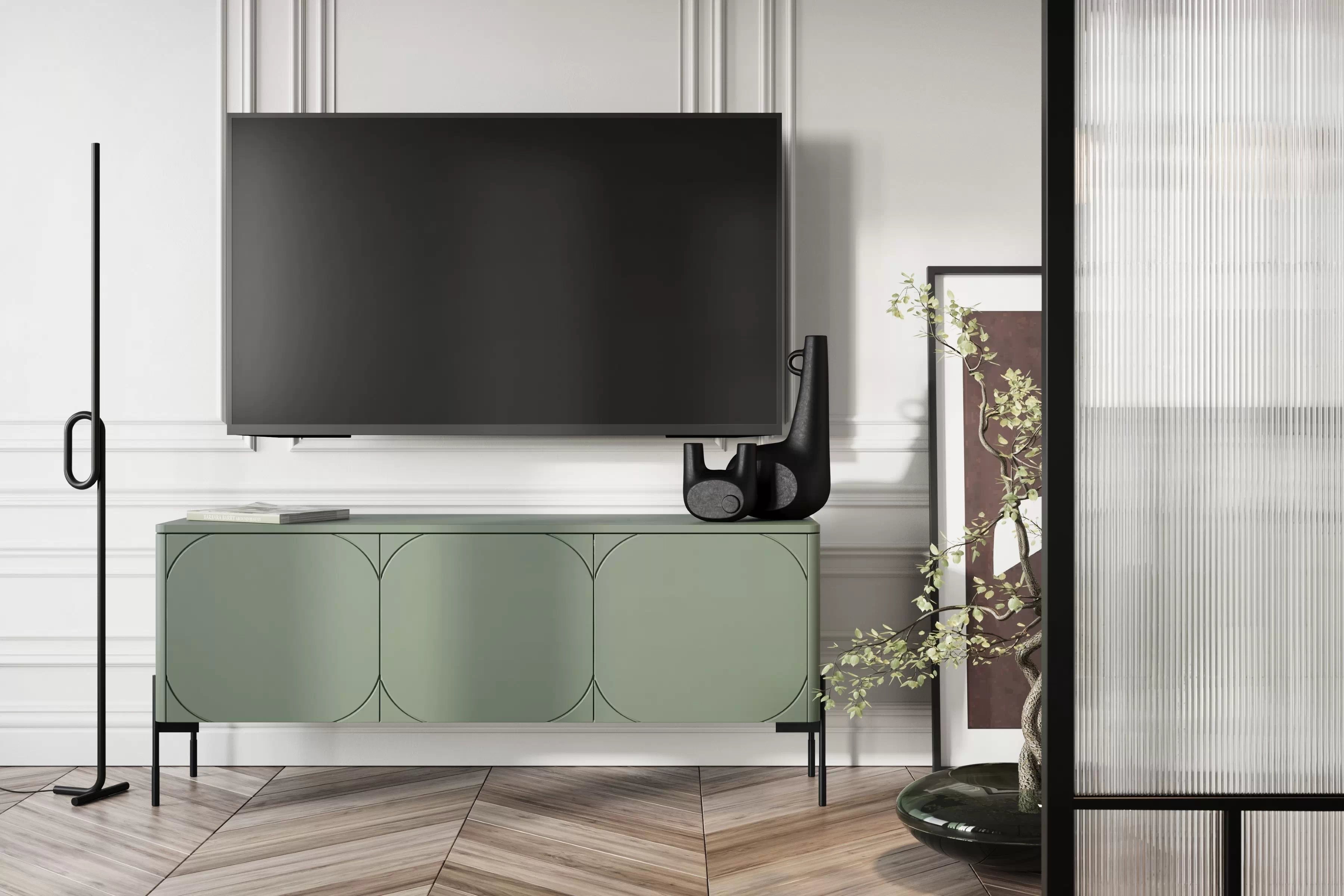 TV stolek třídveřový Sonatia na kovových nohách 150 cm - olivová skříňka RTV třídveřová Sonatia na kovových nohách 150 cm - olivová