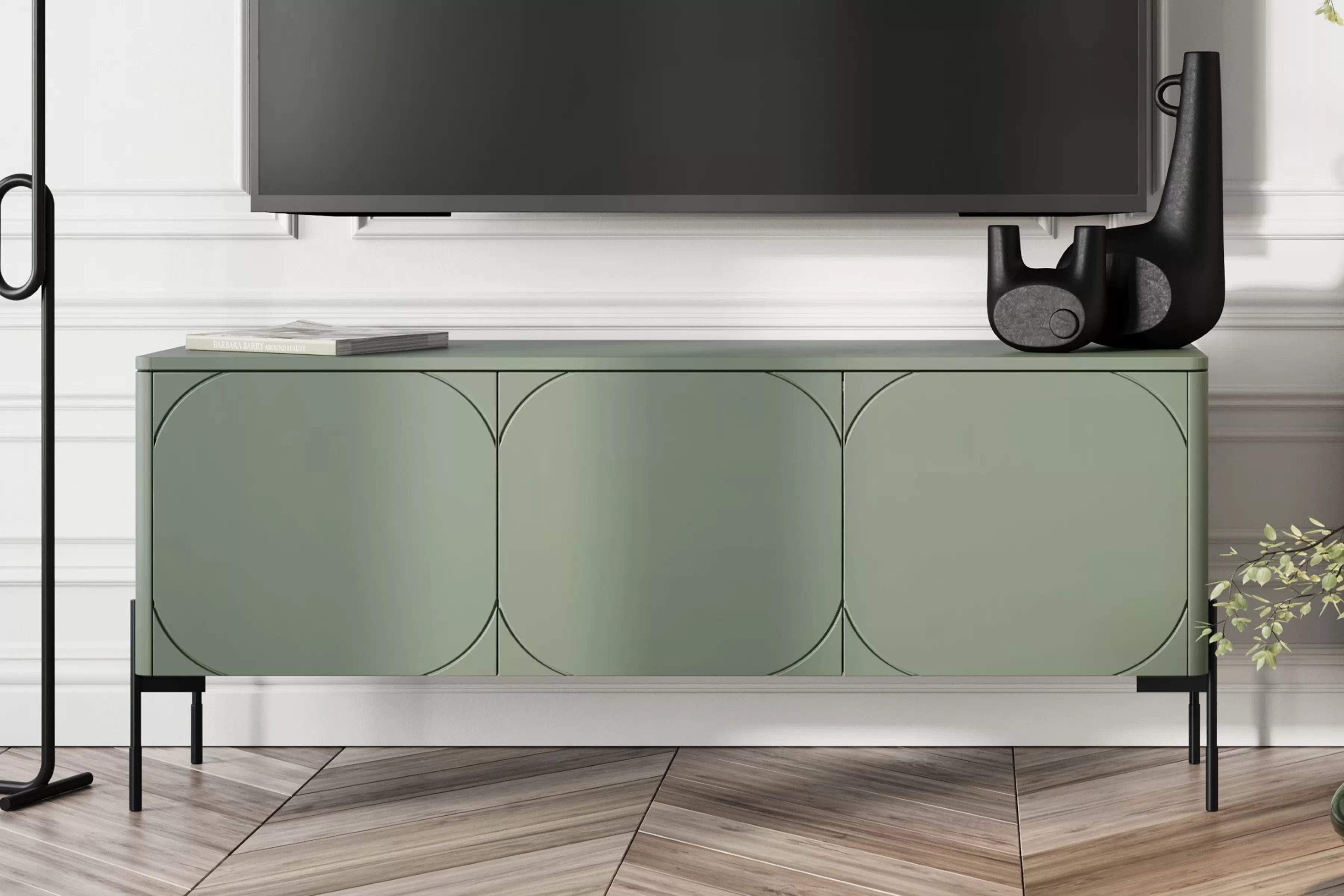 TV stolek třídveřový Sonatia na kovových nohách 150 cm - olivová skříňka RTV třídveřová Sonatia na kovových nohách 150 cm - olivová