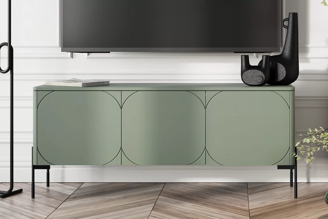 Sonatia háromajtós TV-szekrény 150 - olívazöld TV-szekrény háromajtos Sonatia fém lábakon 150 cm - oliwka