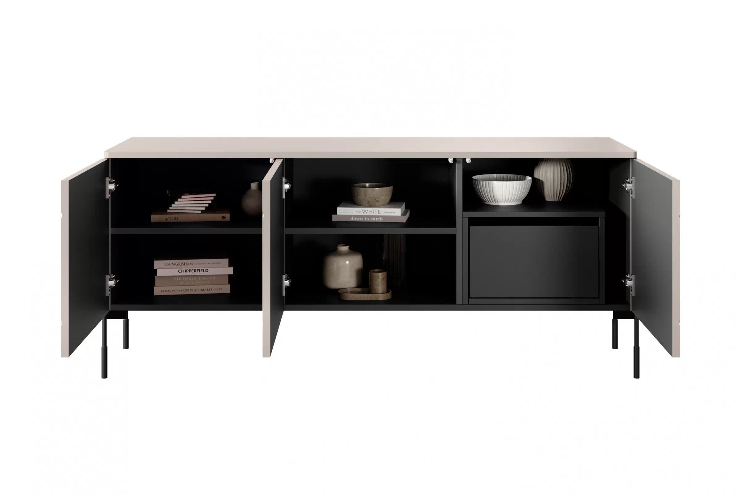 TV stolek Sonatia 150 cm se skrytou zásuvkou - kašmír skříňka RTV třídveřová z ukryta szuflada Sonatia 150 cm - kašmír