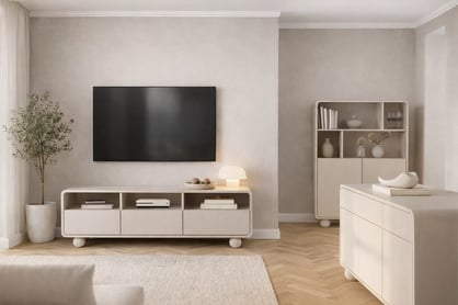 Moderní TV stolek Vellino 160 cm se zásuvkami - kašmír skříňka RTV Vellino 160 cm se zásuvkami - kašmír