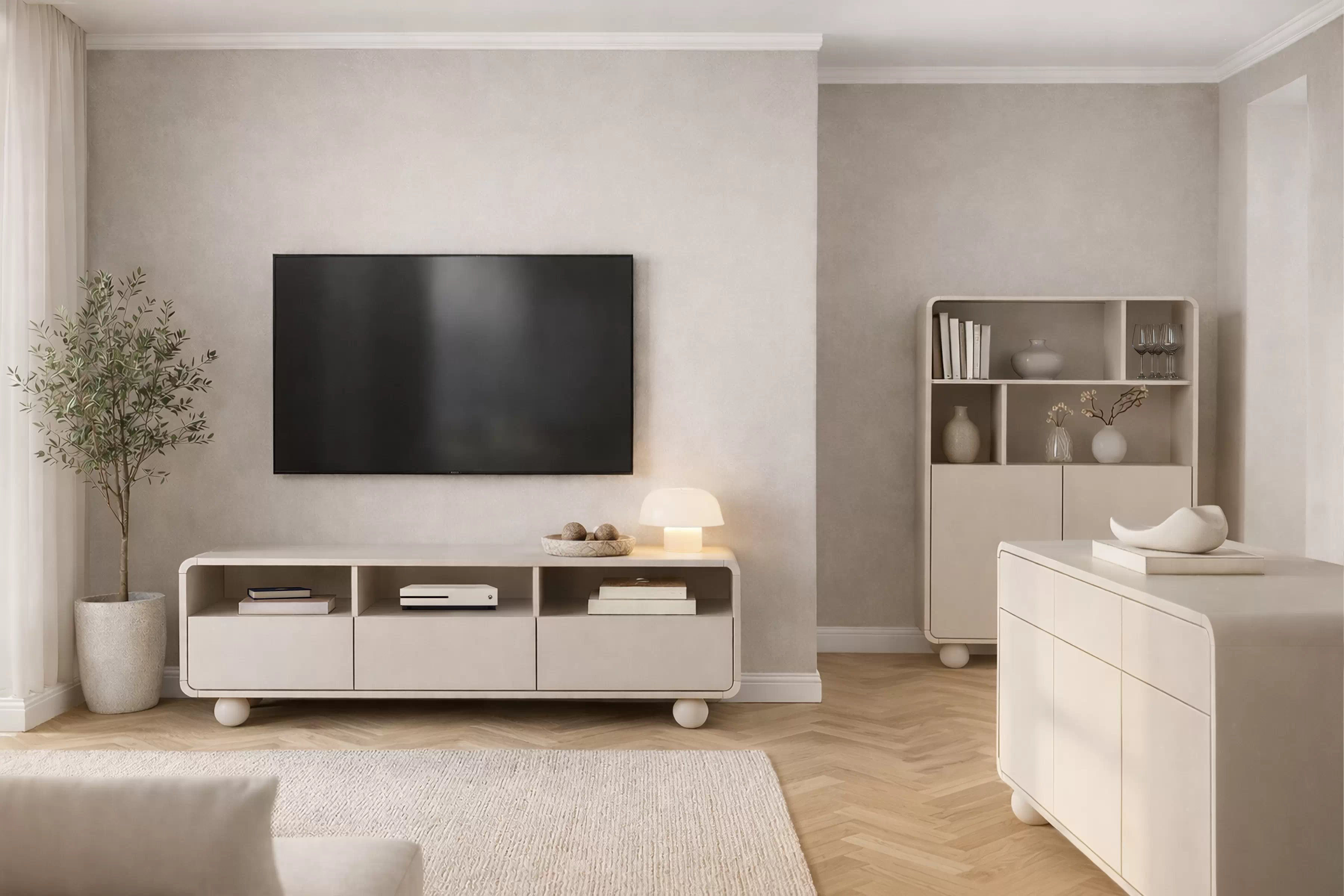 Moderní TV stolek Vellino 160 cm se zásuvkami - kašmír skříňka RTV Vellino 160 cm se zásuvkami - kašmír