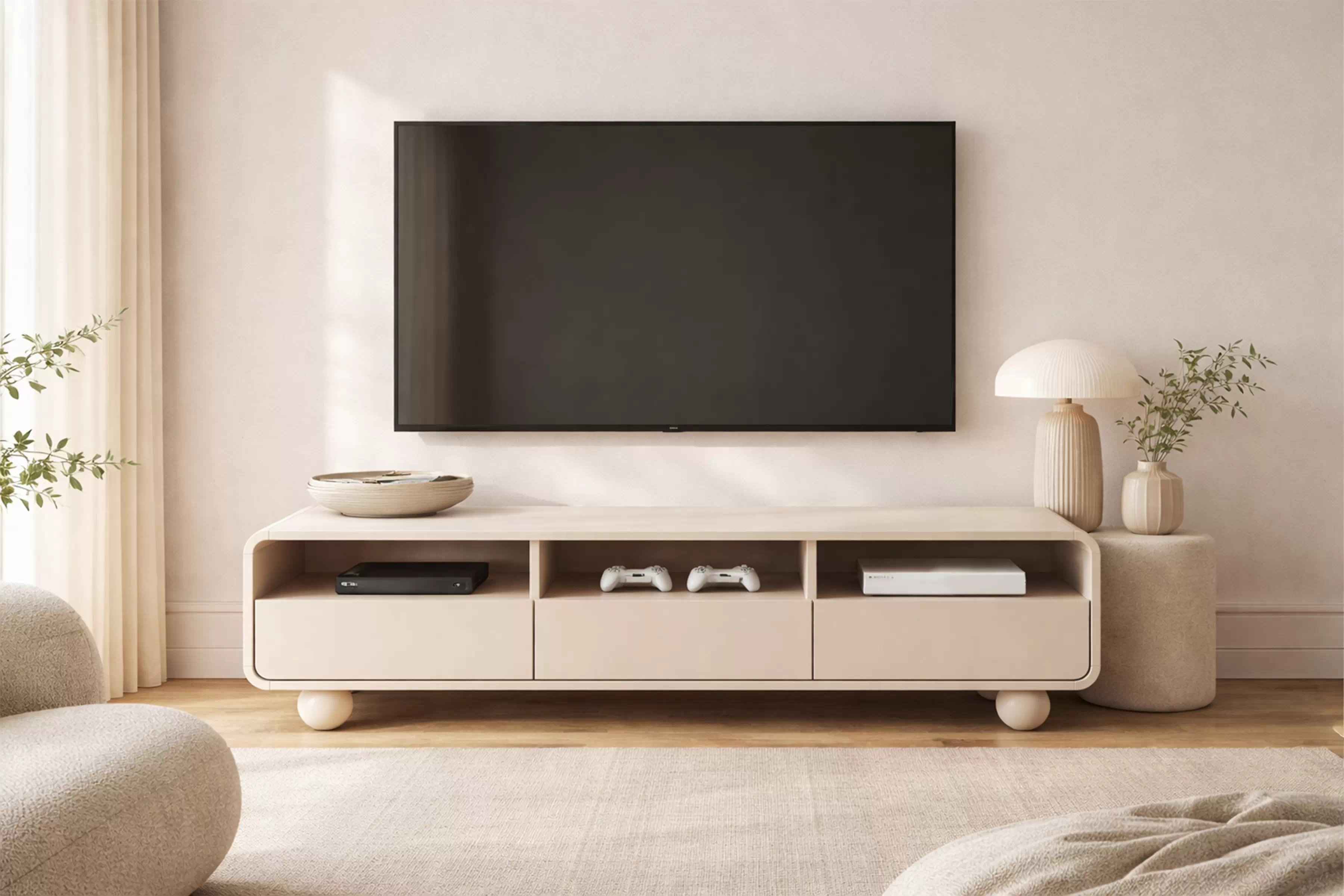 Moderní TV stolek Vellino 160 cm se zásuvkami - kašmír skříňka RTV Vellino 160 cm se zásuvkami - kašmír