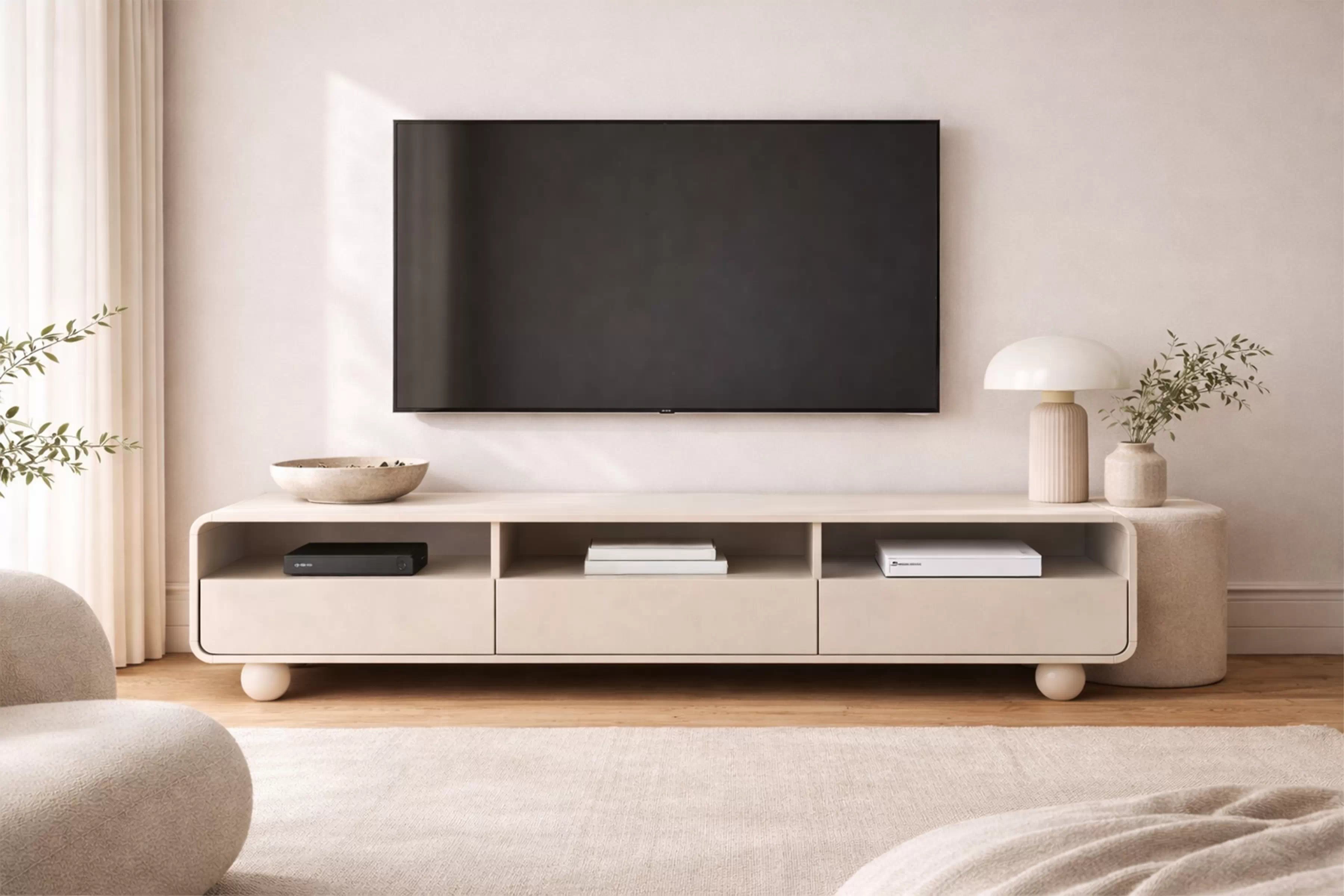 Moderní TV skříňka Vellino 180 cm s šuplíky - kašmír skříňka RTV Vellino 180 cm se zásuvkami - kašmír