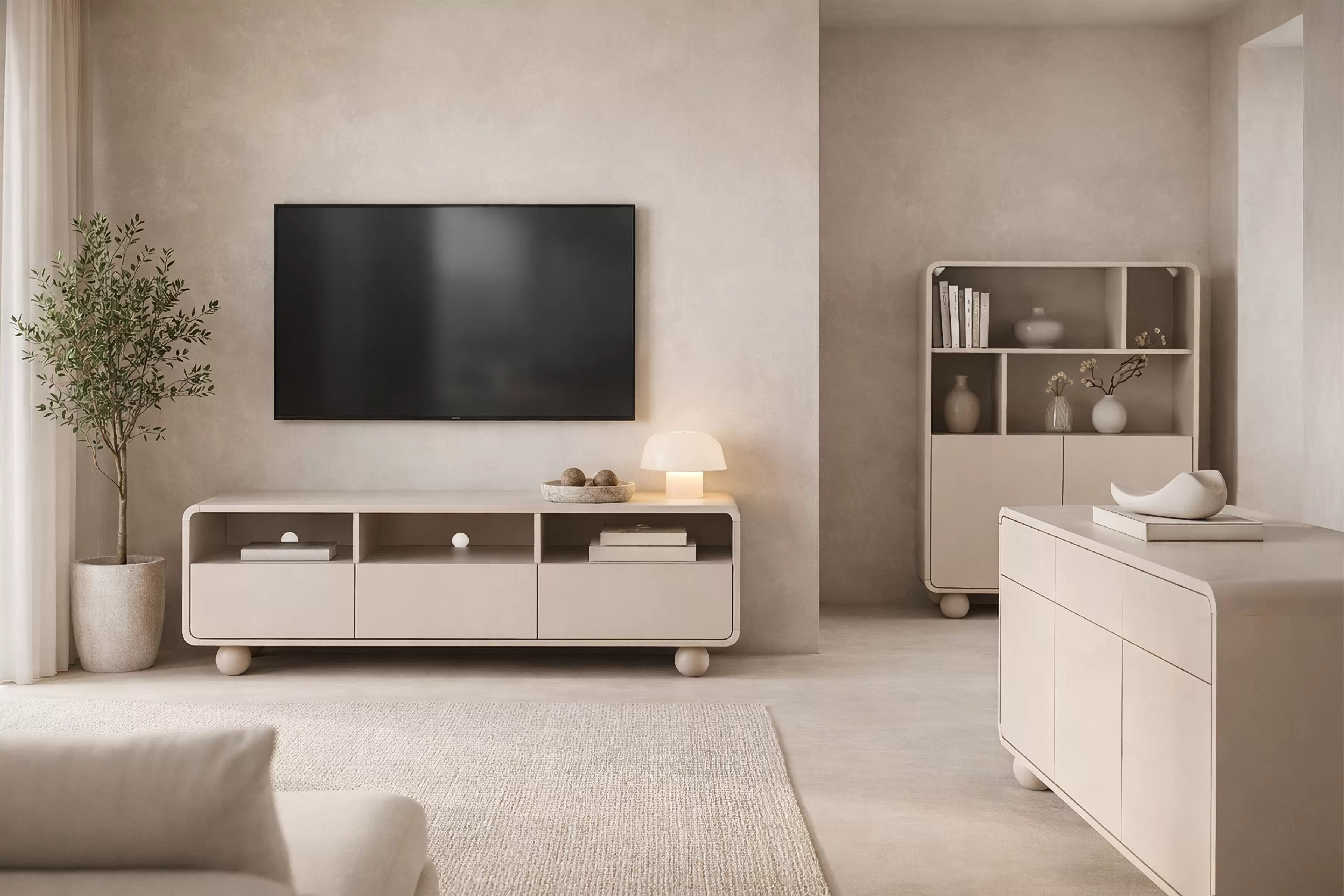 Moderní TV skříňka Vellino 180 cm s šuplíky - kašmír skříňka RTV Vellino 180 cm se zásuvkami - kašmír