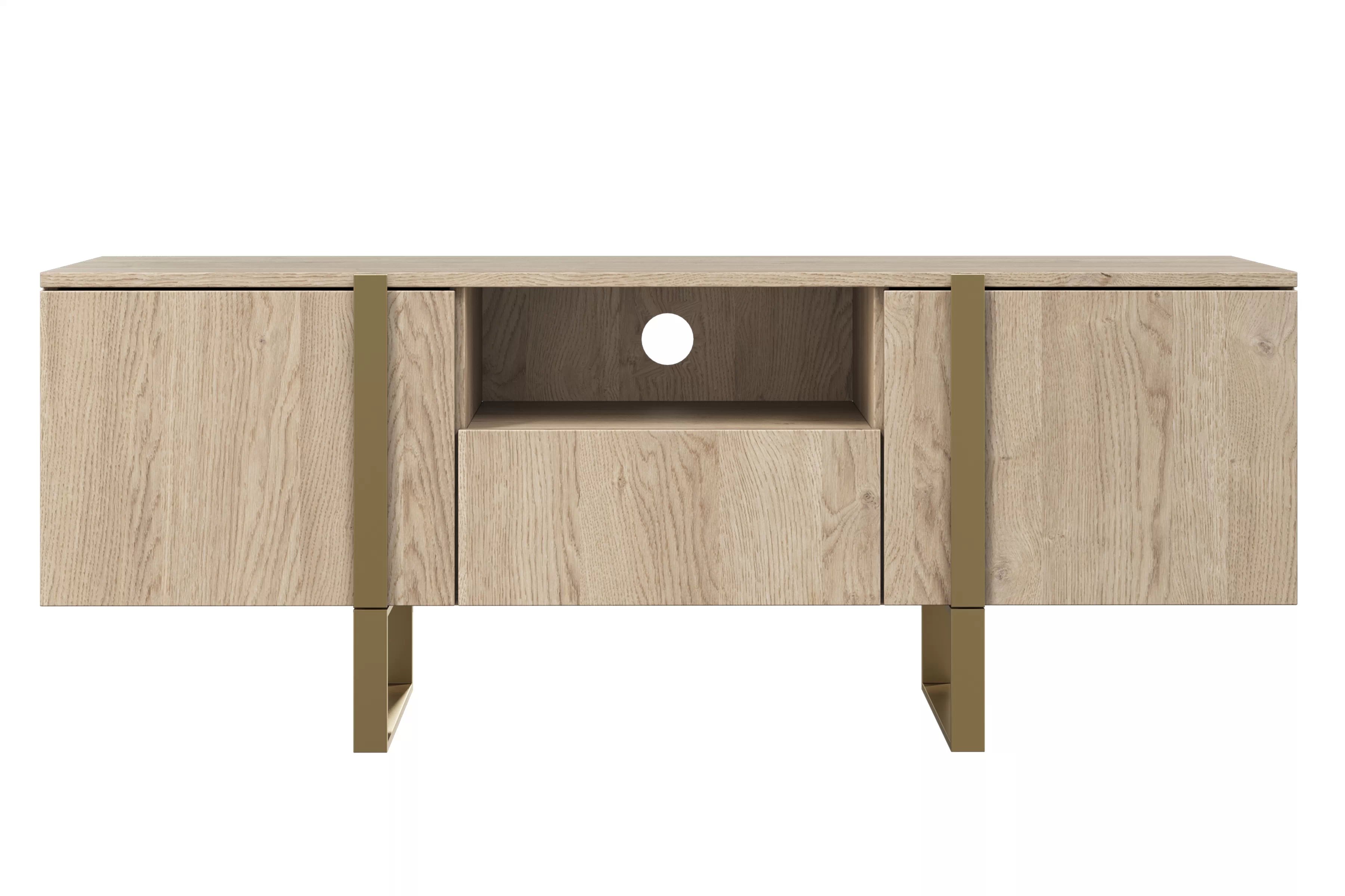 TV stolek Verica 150 cm - dub piškotový / zlaté nožky skříňka RTV Verica z szuflada, wneka i metalowymi nogami 150 cm - dub biszkoptowy / zlote nozki
