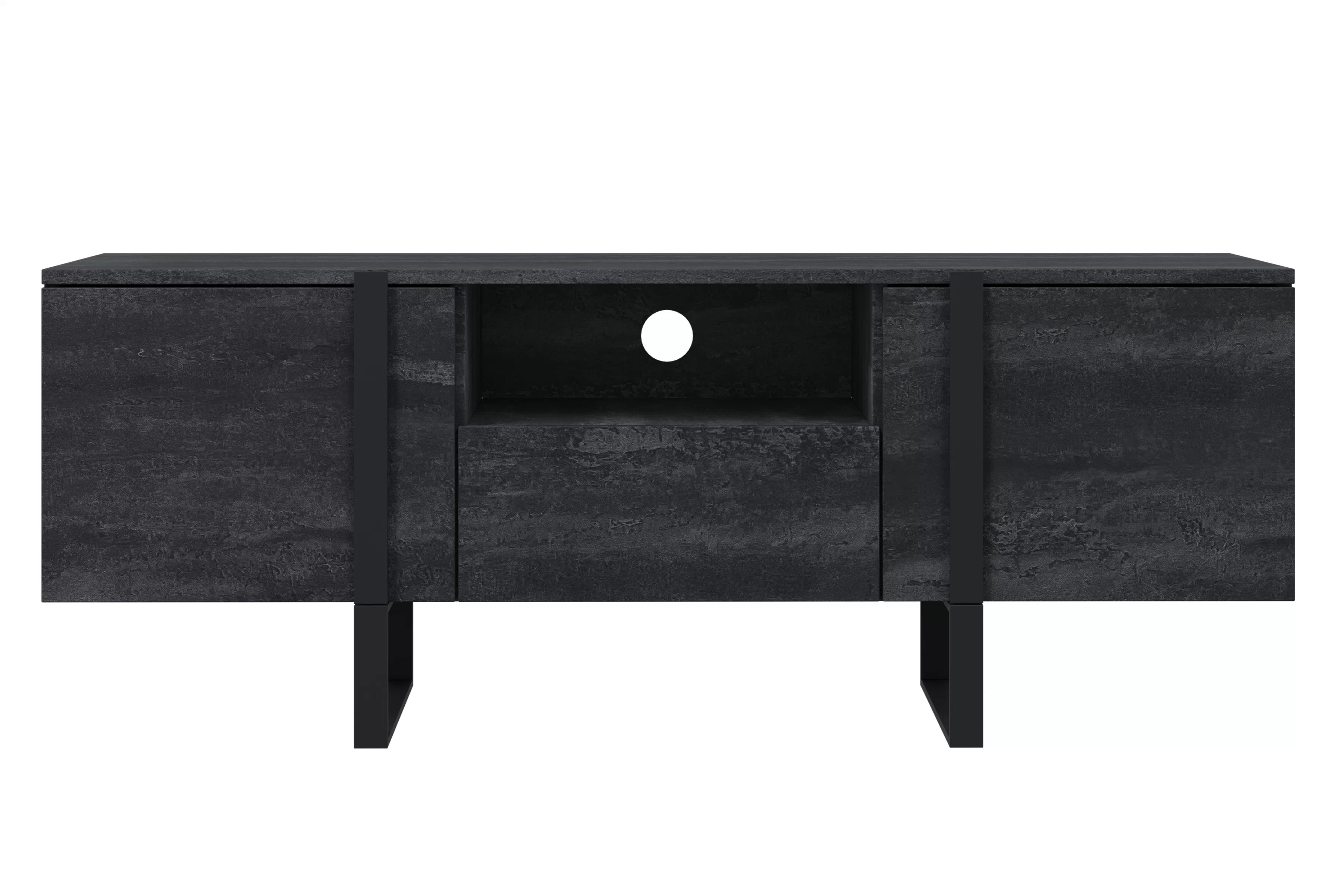 TV stolík Verica 150 cm s otvorenou policou - charcoal / čierne nožičky TV skrinka Verica z wneka i szuflada 150 cm - Čierny beton / čierny nozki