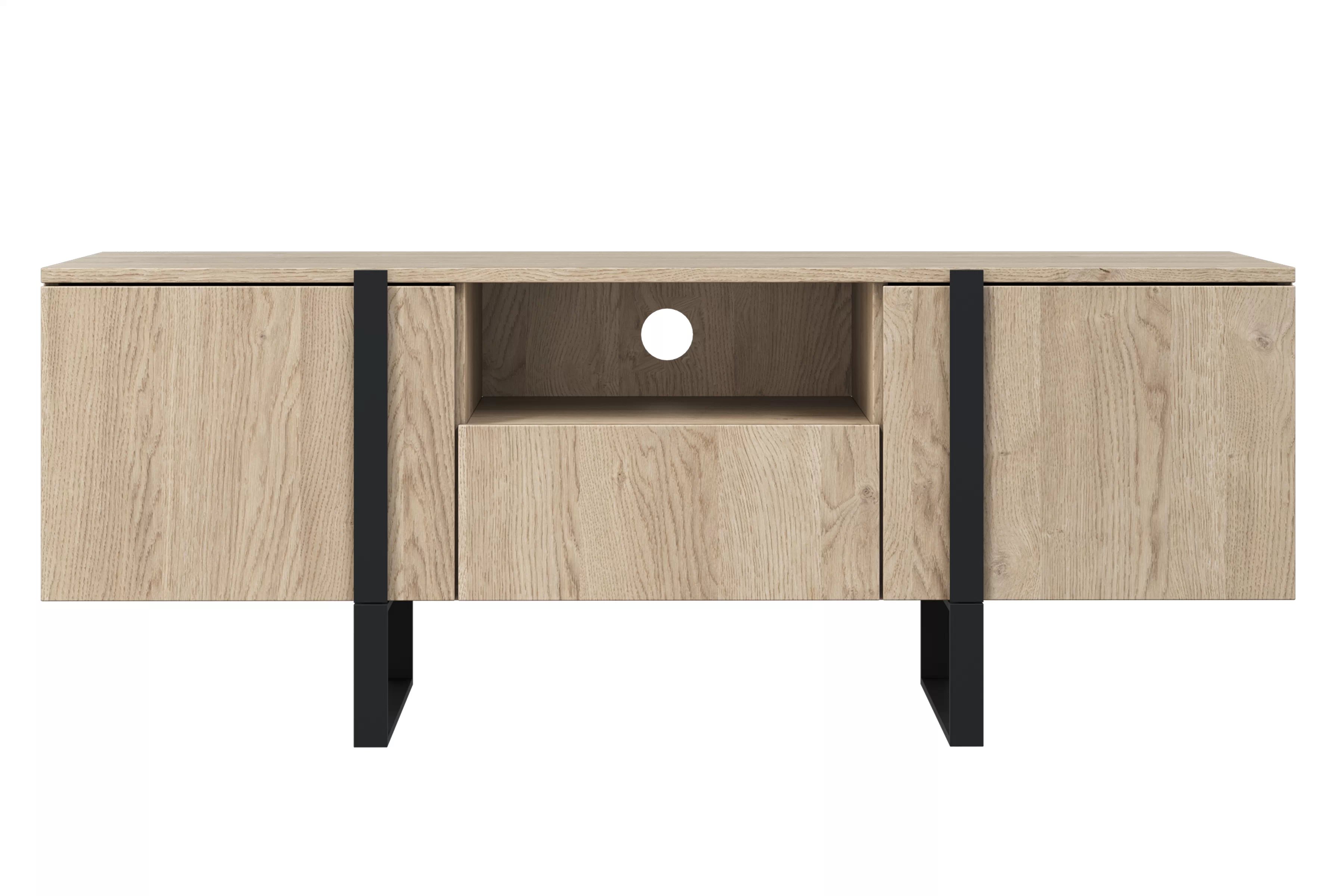 TV stolík Verica s otvorenou policou 150 cm - dub piškótový / čierne nožičky TV skrinka Verica z wneka i szuflada 150 cm - Dub biszkoptowy / čierny nozki