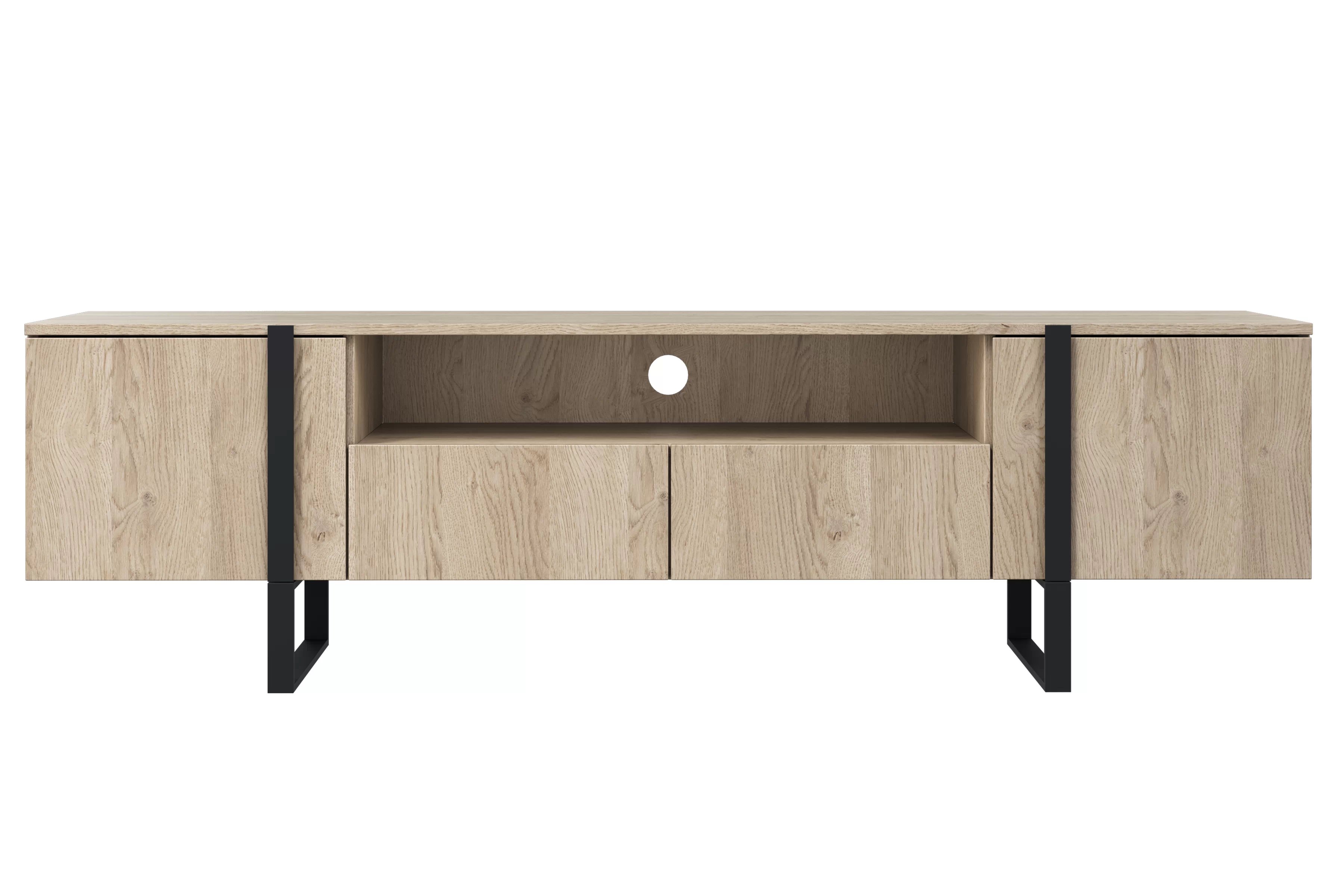 TV stolík Verica s otvorenou policou 200 cm - dub piškótový / čierne nožičky TV skrinka Verica z wneka i zásuvkami na kovových nohách 200 cm - Dub biszkoptowy / čierny nozki