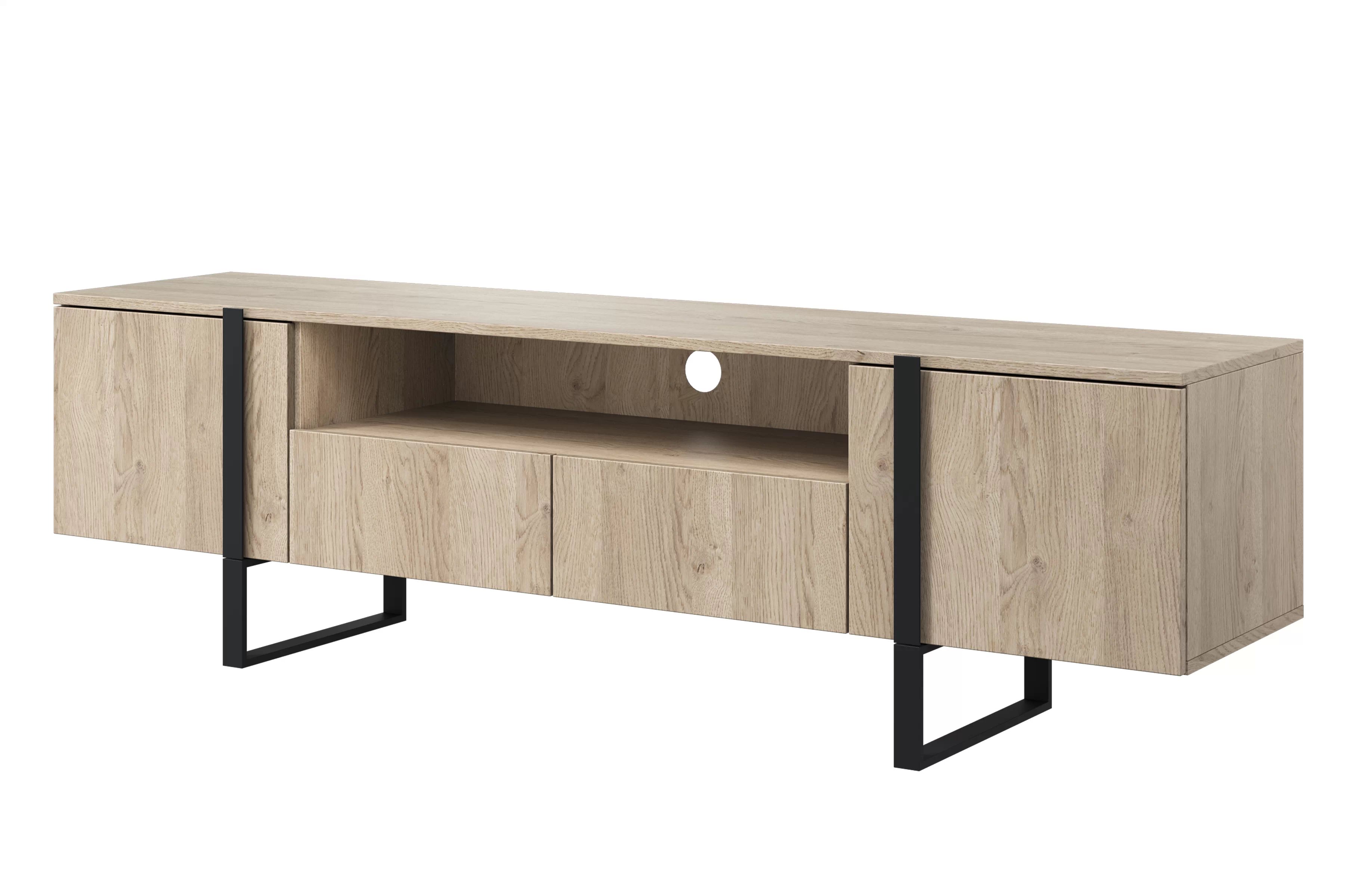 TV stolík Verica s otvorenou policou 200 cm - dub piškótový / čierne nožičky TV skrinka Verica z wneka i zásuvkami na kovových nohách 200 cm - Dub biszkoptowy / čierny nozki