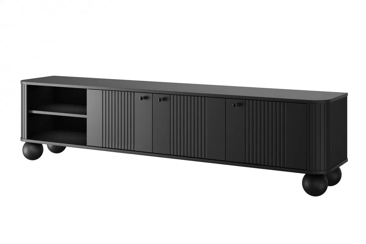 TV skrinka Vesper 3D 187 cm na sokli - čierna / čierne úchytky / guľaté nohy TV skrinka Vesper 187 cm - Čierny / čierny úchyty