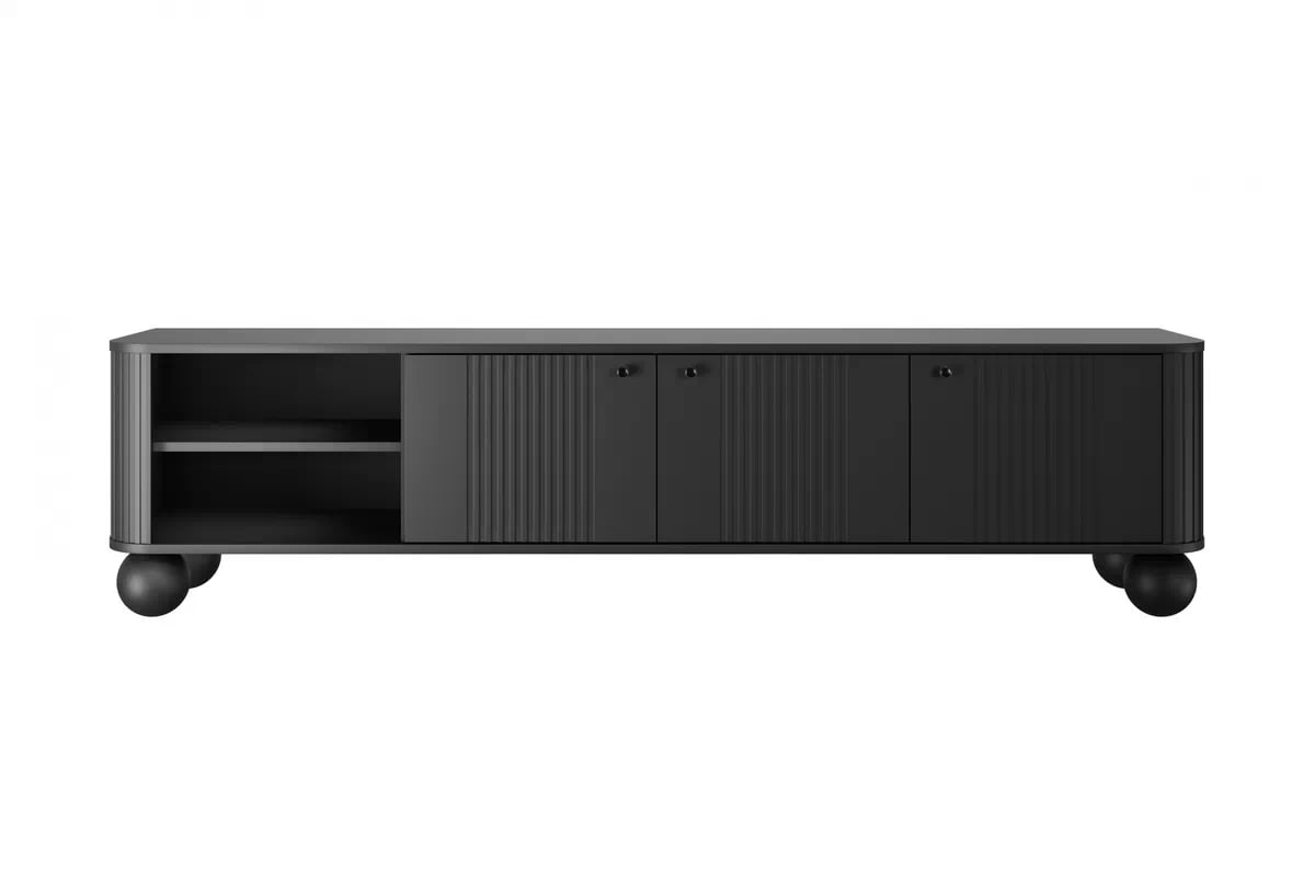 TV skrinka Vesper 3D 187 cm na sokli - čierna / čierne úchytky / guľaté nohy TV skrinka Vesper 187 cm - Čierny / čierny úchyty
