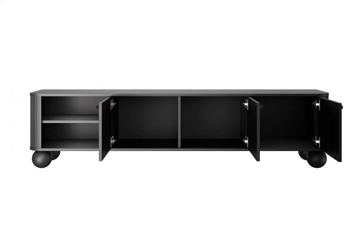 TV skrinka Vesper 3D 187 cm na sokli - čierna / čierne úchytky / guľaté nohy TV skrinka Vesper 187 cm - Čierny / čierny úchyty
