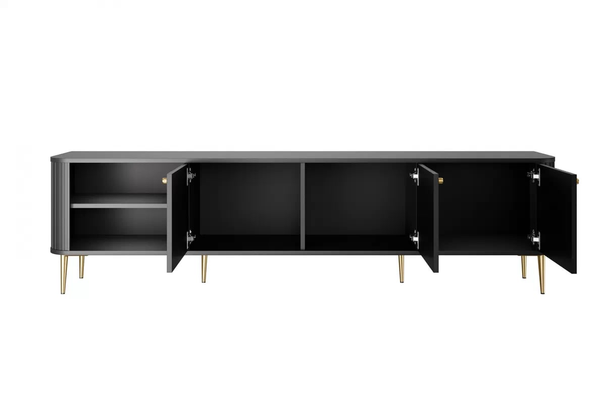 TV stolík Vesper 3D 187 cm - čierny / zlaté nohy TV skrinka Vesper 187 cm - Čierny / zlote nožičky
