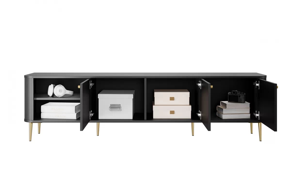 TV stolík Vesper 3D 187 cm - čierny / zlaté nohy TV skrinka Vesper 187 cm - Čierny / zlote nožičky