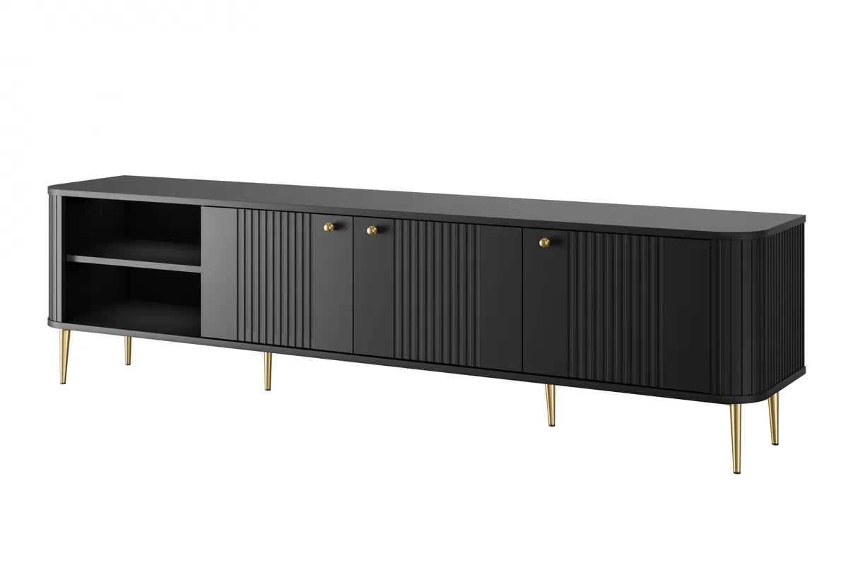 TV stolík Vesper 3D 187 cm - čierny / zlaté nohy TV skrinka Vesper 187 cm - Čierny / zlote nožičky