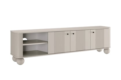 Moderní TV skříňka Vesper 187 cm třídveřová - kašmír / černé úchyty / kulaté nohy
