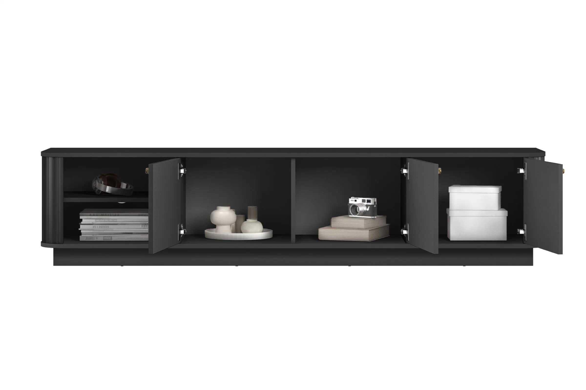 TV skrinka Vesper 3D 187 cm na sokli - čierna / zlaté úchytky TV skrinka Vesper 3D 187 cm - Čierny / zlote úchyty