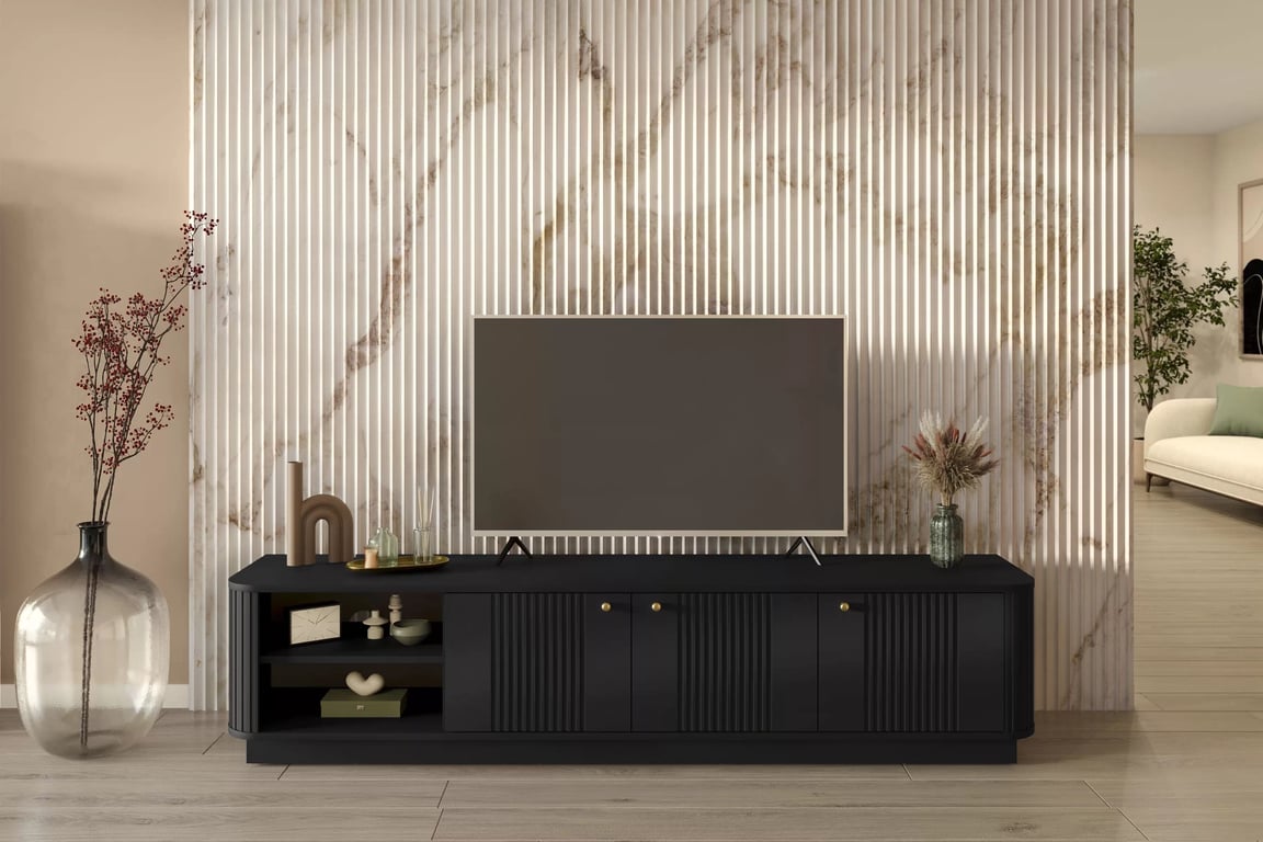 skříňka RTV Vesper 3D 187 cm - černá / zlote Úchytky skříňka RTV Vesper 3D 187 cm - černá / zlote Úchytky