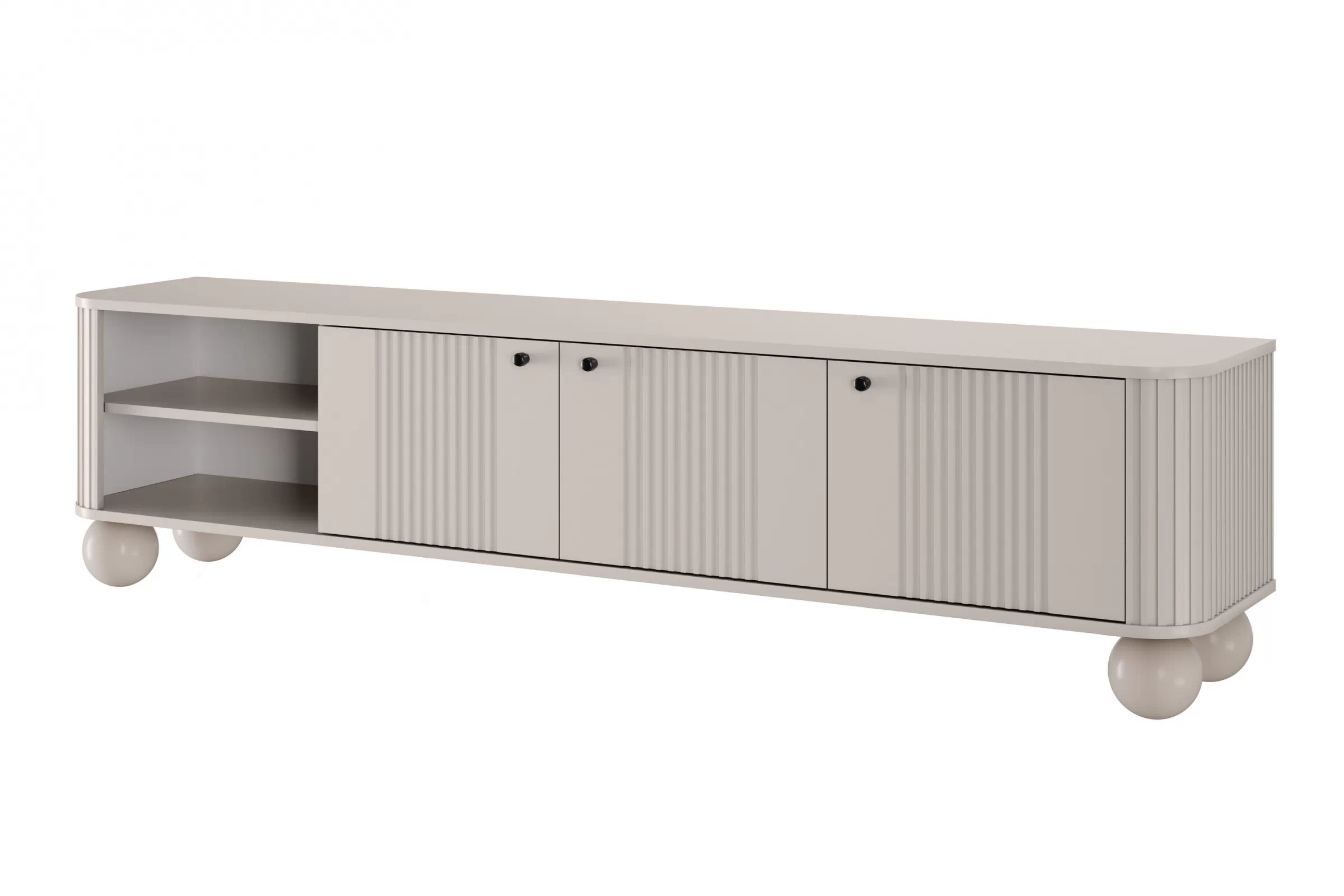 TV stolík Vespera 3D 187 cm - kašmírová / čierna / kašmírové nohy TV skrinka Vesper 3D 187 cm - kašmír / čierny úchyty / nožičky kule