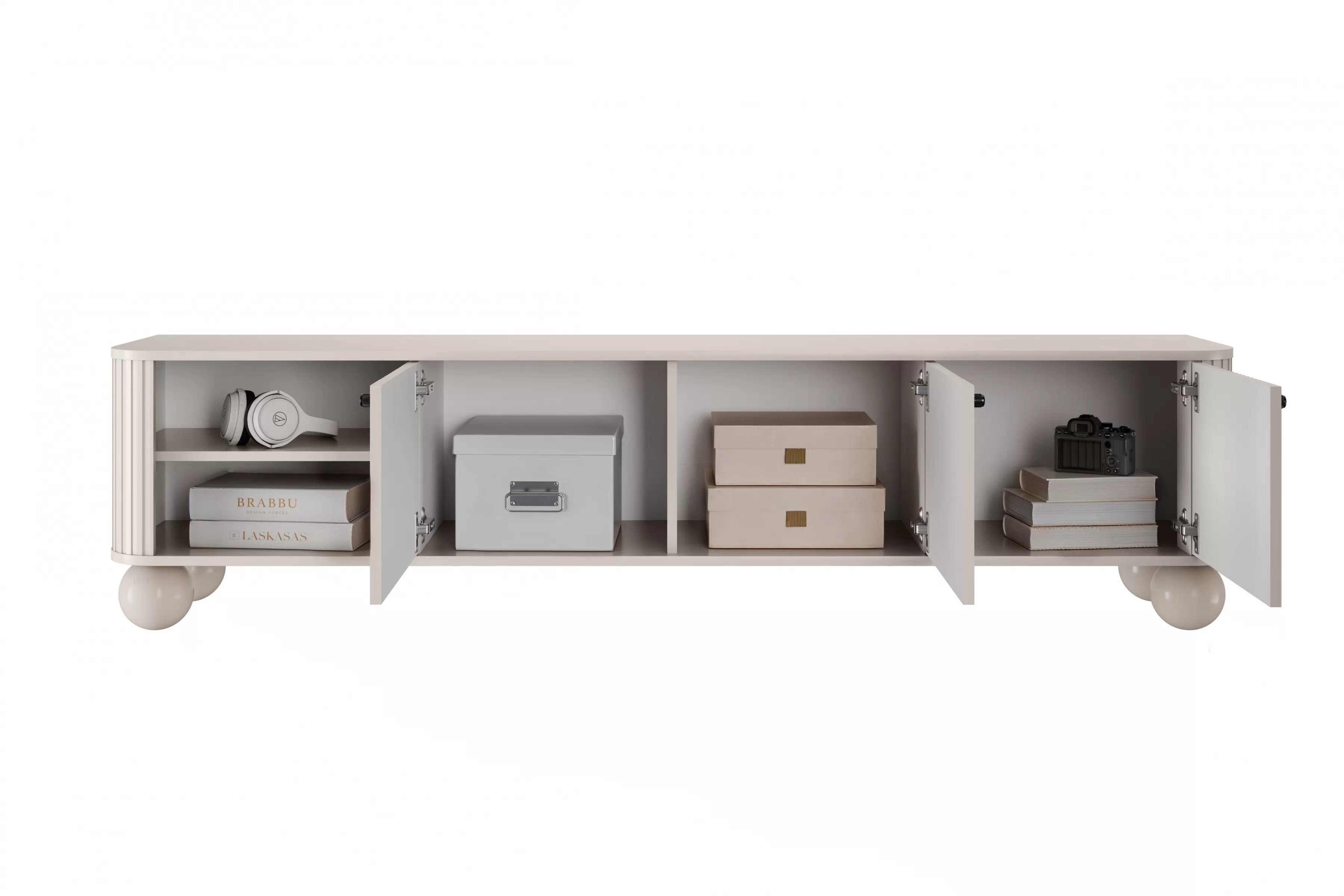 TV stolík Vespera 3D 187 cm - kašmírová / čierna / kašmírové nohy TV skrinka Vesper 3D 187 cm - kašmír / čierny úchyty / nožičky kule