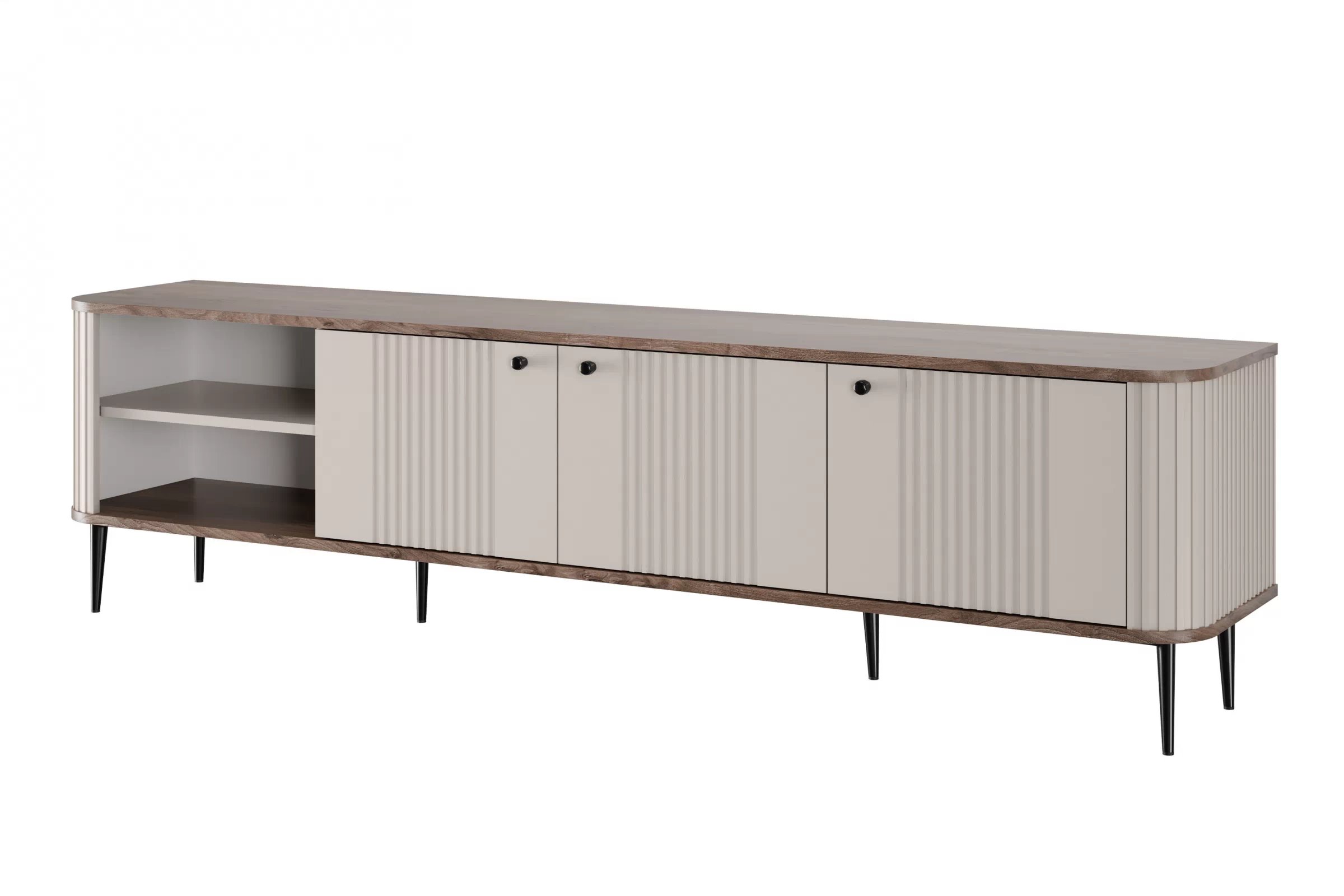 TV stolík Vespera 3D 187 cm - kašmírová / orech / čierne nožičky TV skrinka Vesper 3D 187 cm - kašmír / Orech / čierny nožičky