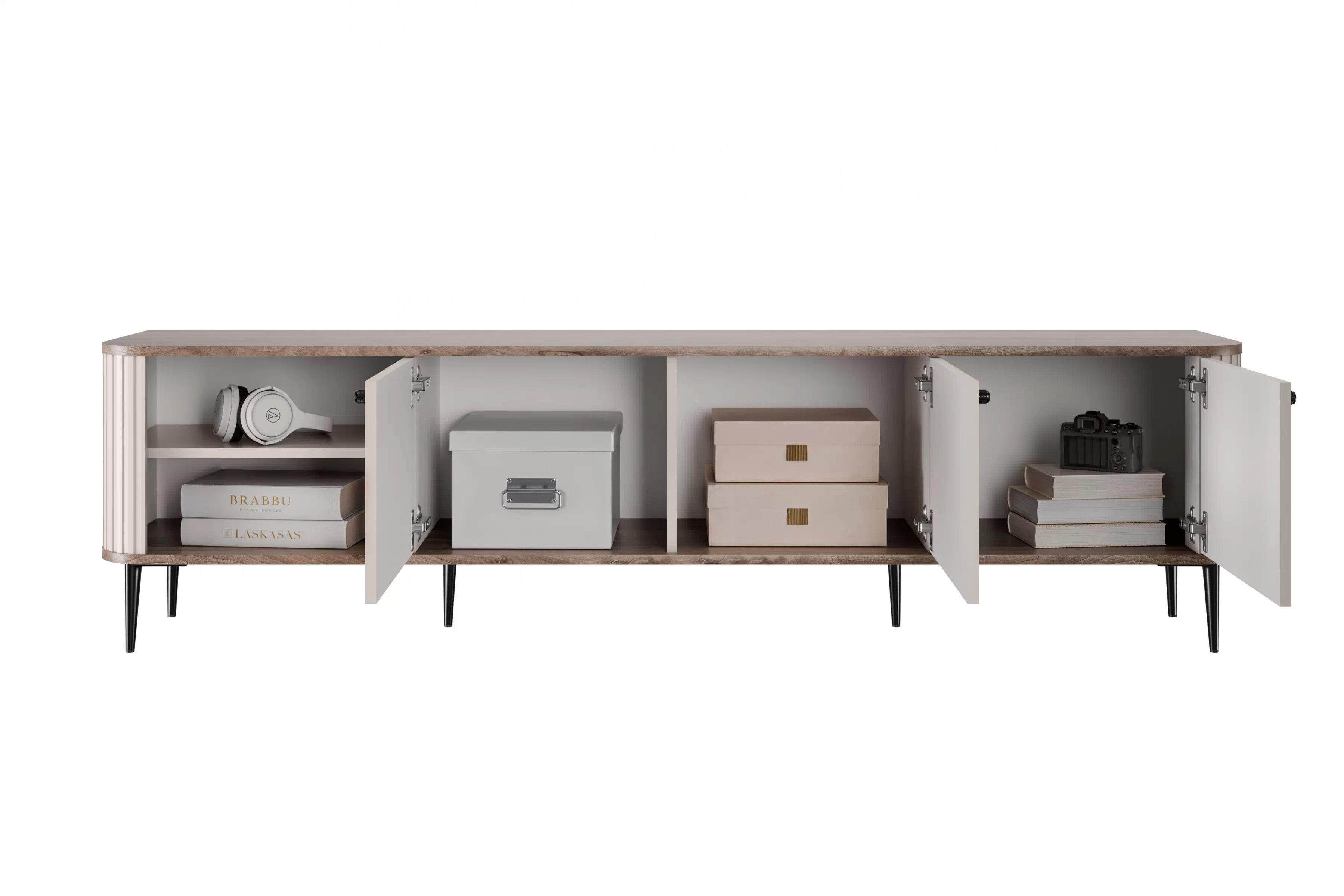 TV stolík Vespera 3D 187 cm - kašmírová / orech / čierne nožičky TV skrinka Vesper 3D 187 cm - kašmír / Orech / čierny nožičky