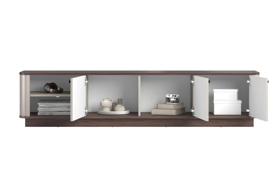 TV stolík Vesper 187 cm 3D - kašmír / orech / čierne úchyty TV skrinka Vesper 3D 187 cm - kašmír / Orech / čierny úchyty