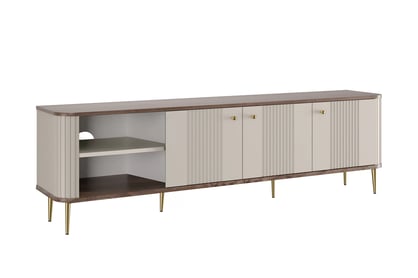 TV stolík Vespera 3D 187 cm - kašmírová / orech / zlaté nožičky