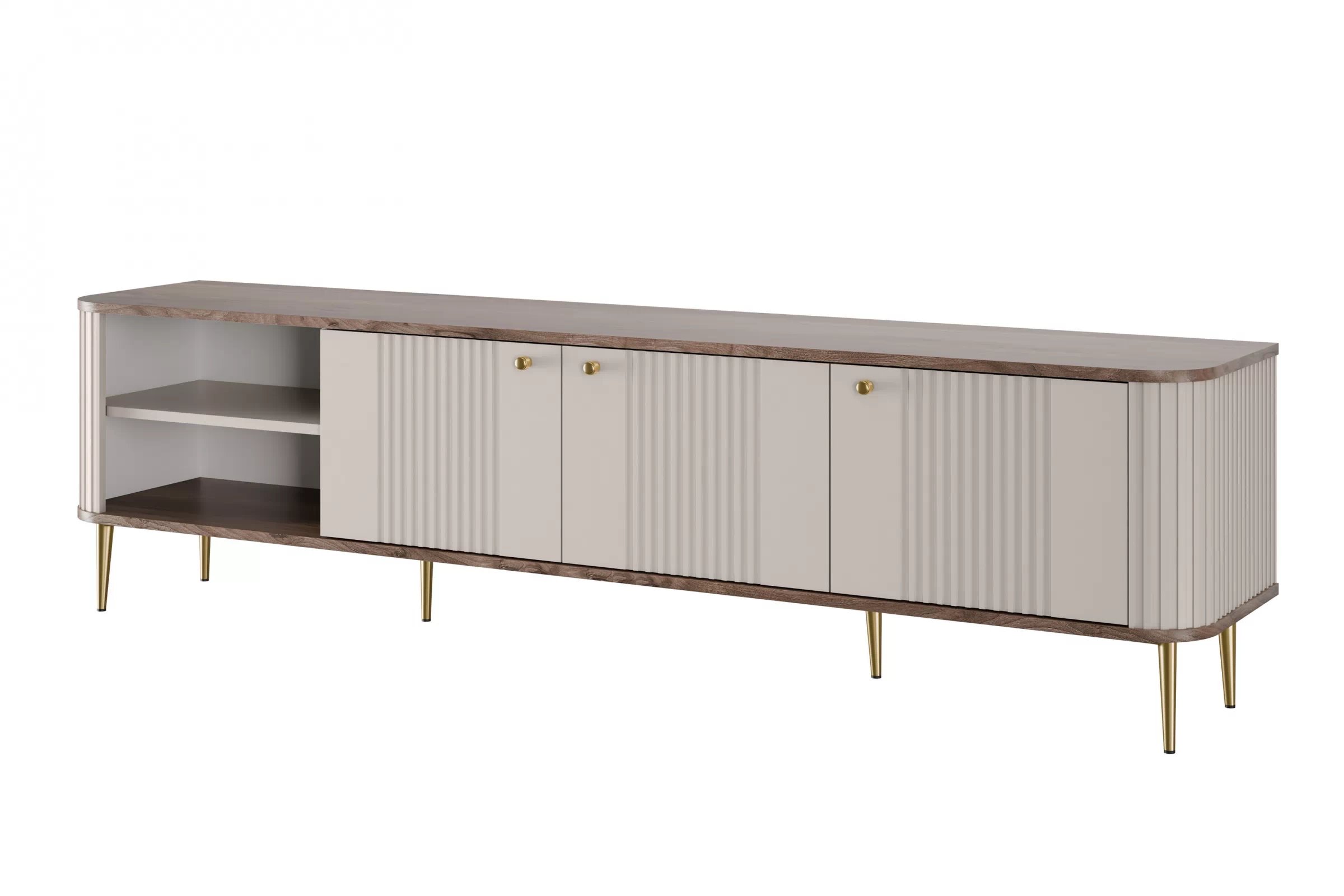 TV stolek Vesper 3D 187 cm - kašmírový / dekor ořech / zlaté nožky skříňka RTV Vesper 3D 187 cm - kašmír / ořech / zlote Nohy