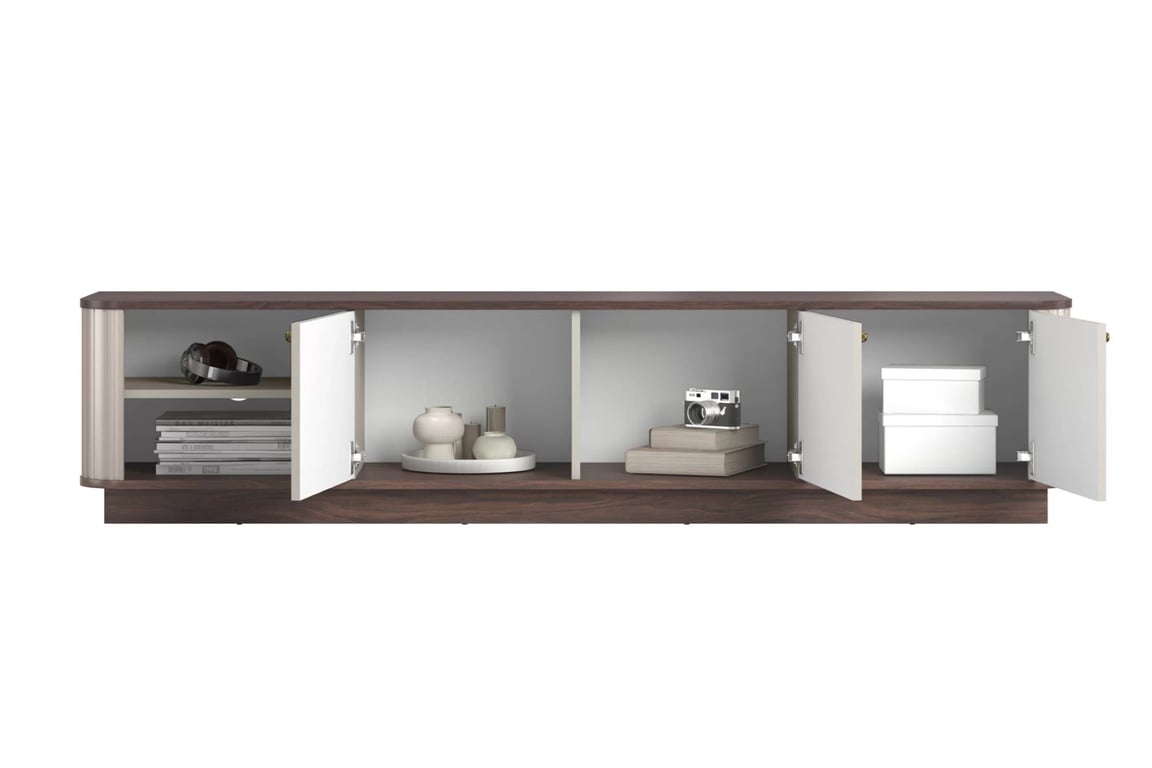 TV stolík Vesper 187 cm 3D - kašmír / orech / zlaté úchyty TV skrinka Vesper 3D 187 cm - kašmír / Orech / zlote úchyty