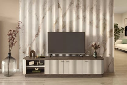 TV stolík Vesper 187 cm 3D - kašmír / orech / zlaté úchyty TV skrinka Vesper 3D 187 cm - kašmír / Orech / zlote úchyty
