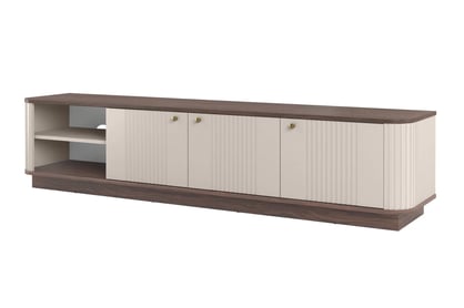 TV skrinka Vesper 3D 187 cm - kašmír / Orech / zlote úchyty