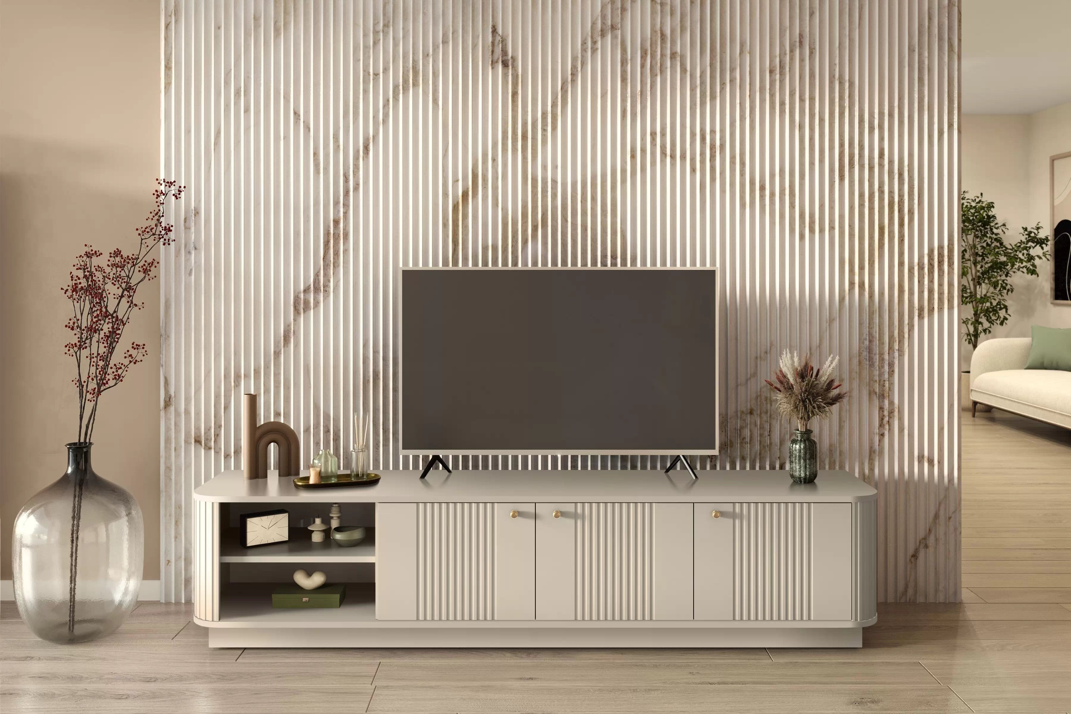 TV stolík Vesper 187 cm 3D - kašmír / zlaté úchyty TV skrinka Vesper 3D 187 cm - kašmír / zlote úchyty