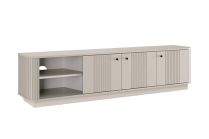 RTV skrinka Vesper 3D 187 cm na sokli - kasmír / čierne úchyty