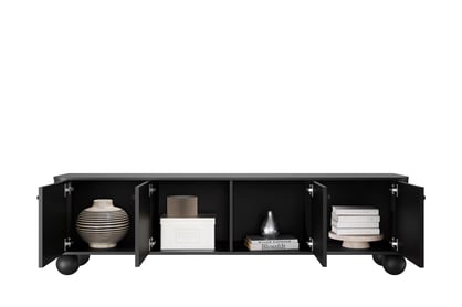 Čierna RTV skrinka Vesper 4D 187 cm - čierne úchyty / guľové nohy TV skrinka Vesper 4D 187 cm - Čierny / čierny úchyty / nožičky kule