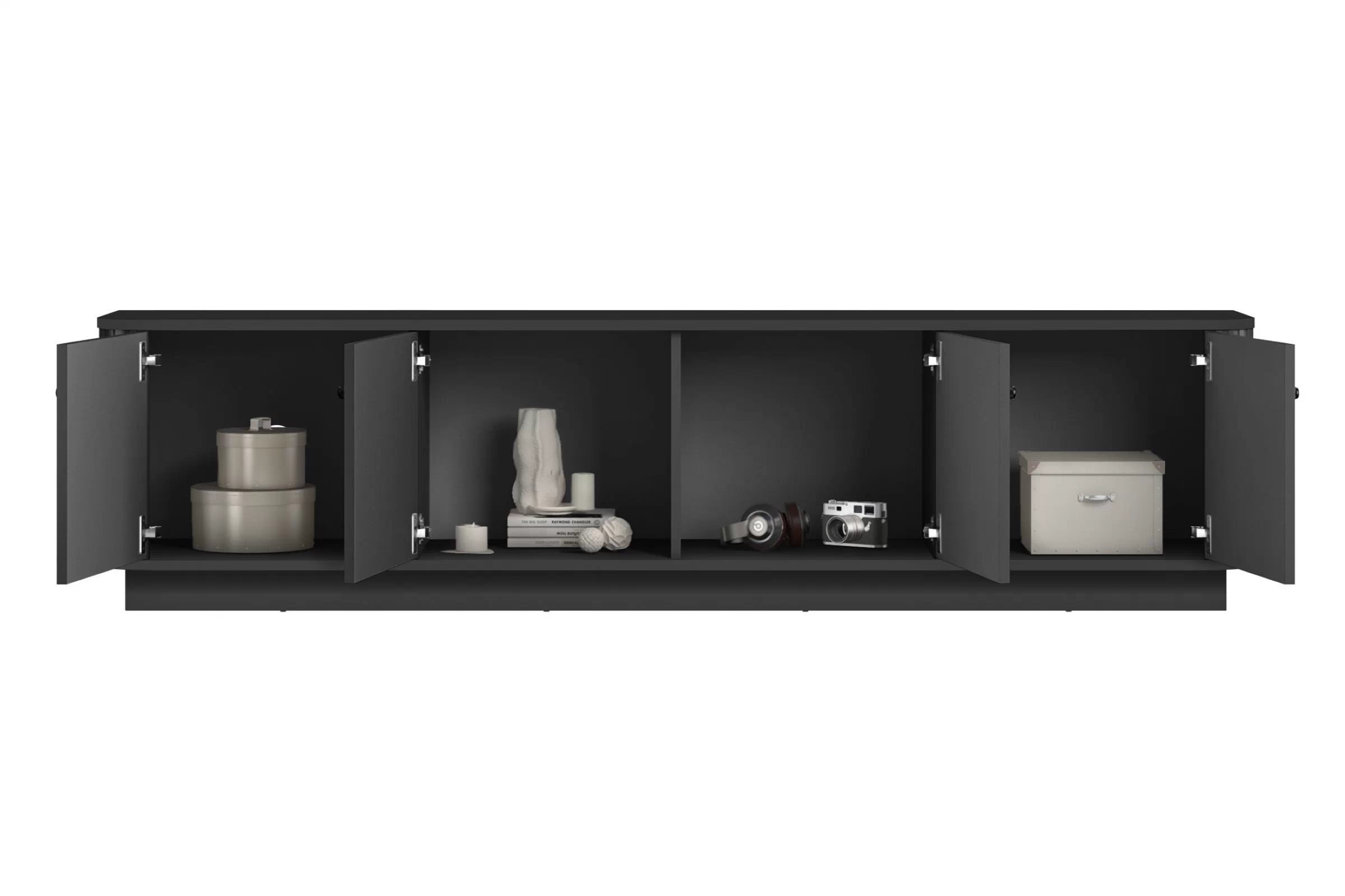 TV skrinka Vesper 4D 187 cm na sokli - čierna / čierne úchytky TV skrinka Vesper 4D 187 cm - Čierny / čierny úchyty