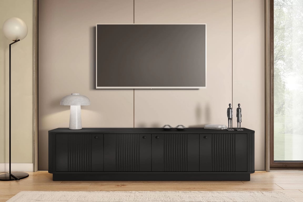 TV stolík Vesper 187 cm 4D - čierny / čierne úchyty TV skrinka Vesper 4D 187 cm - Čierny / čierny úchyty