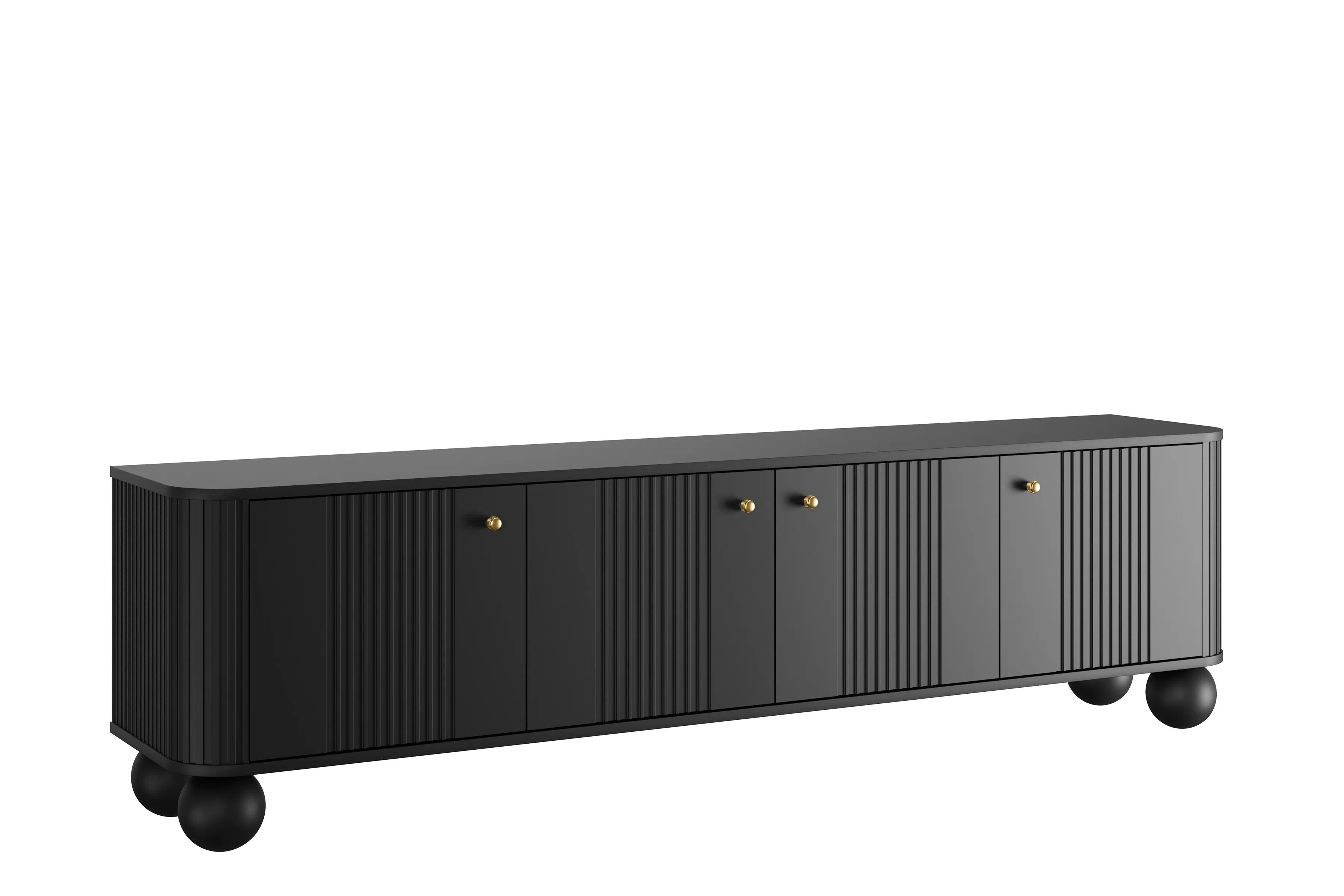 TV stolík Vespera 4D 187 cm - čierna / zlatá / guľaté nohy TV skrinka Vesper 4D 187 cm - Čierny / zlote úchyty / nožičky kule