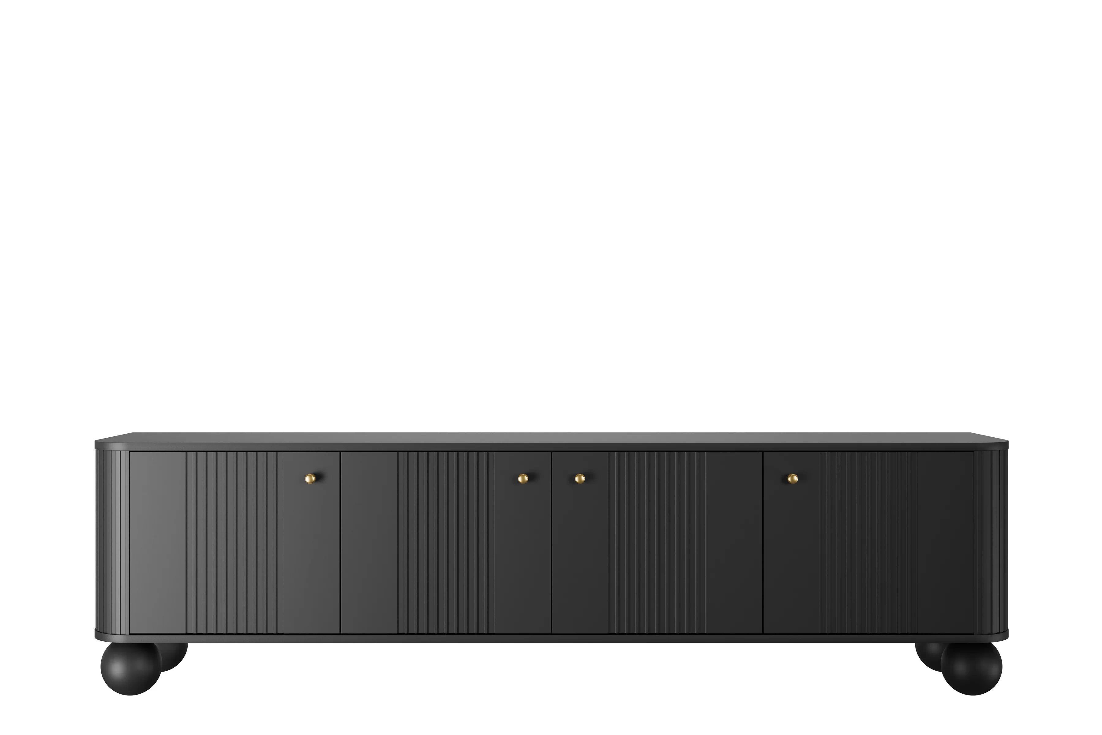 TV stolík Vespera 4D 187 cm - čierna / zlatá / guľaté nohy TV skrinka Vesper 4D 187 cm - Čierny / zlote úchyty / nožičky kule