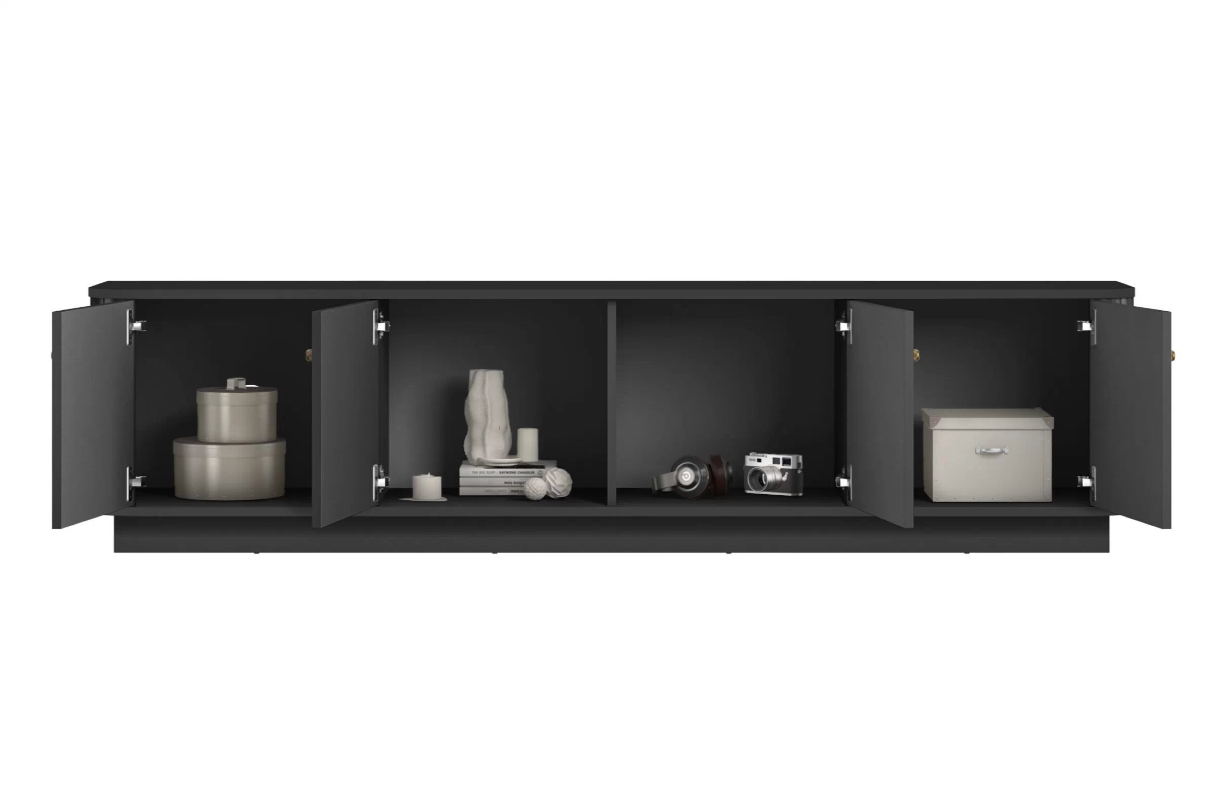 TV skrinka Vesper 4D 187 cm na sokli - čierna / zlaté úchytky TV skrinka Vesper 4D 187 cm - Čierny / zlote úchyty