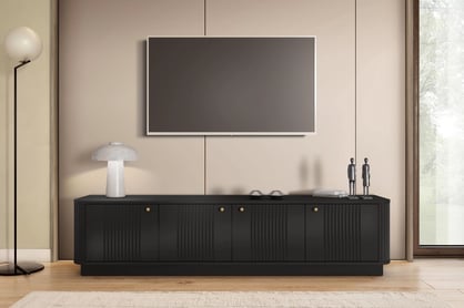 TV stolík Vesper 187 cm 4D - čierny / zlaté úchyty TV skrinka Vesper 4D 187 cm - Čierny / zlote úchyty