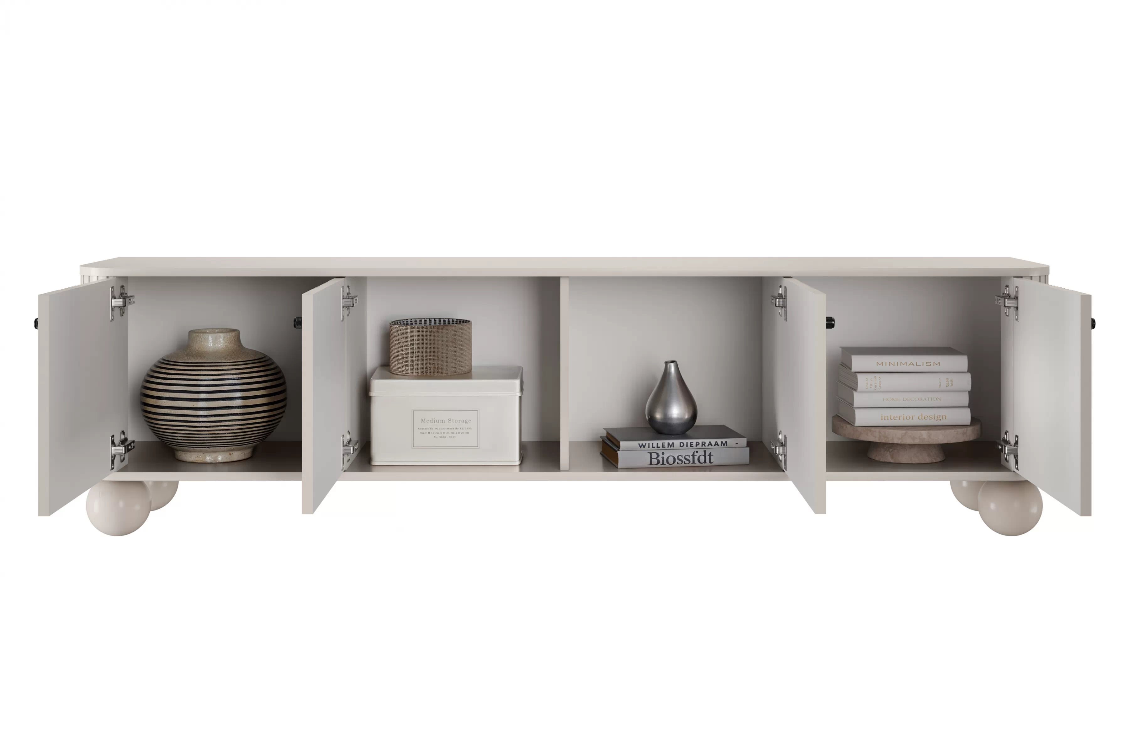 TV stolek Vesper 4D 187 cm - kašmírový / černé úchytky / kulaté kašmírové nožky skříňka RTV Vesper 4D 187 cm - kašmír / černá Úchytky / Nohy kule